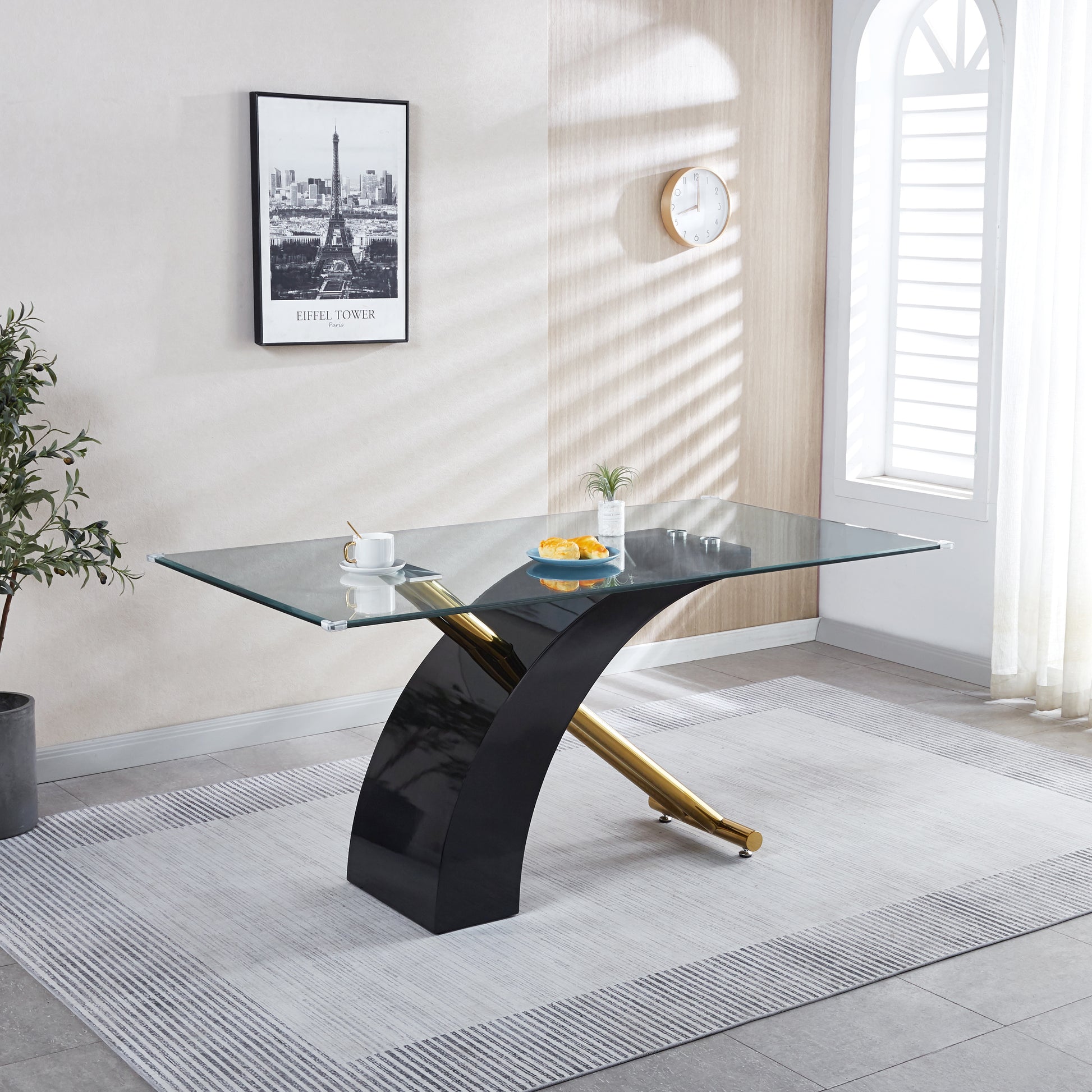 Rectangular Glass Top Dining Table, Modern Design Rectangular Room Table For Home Black Or White Black Mdf