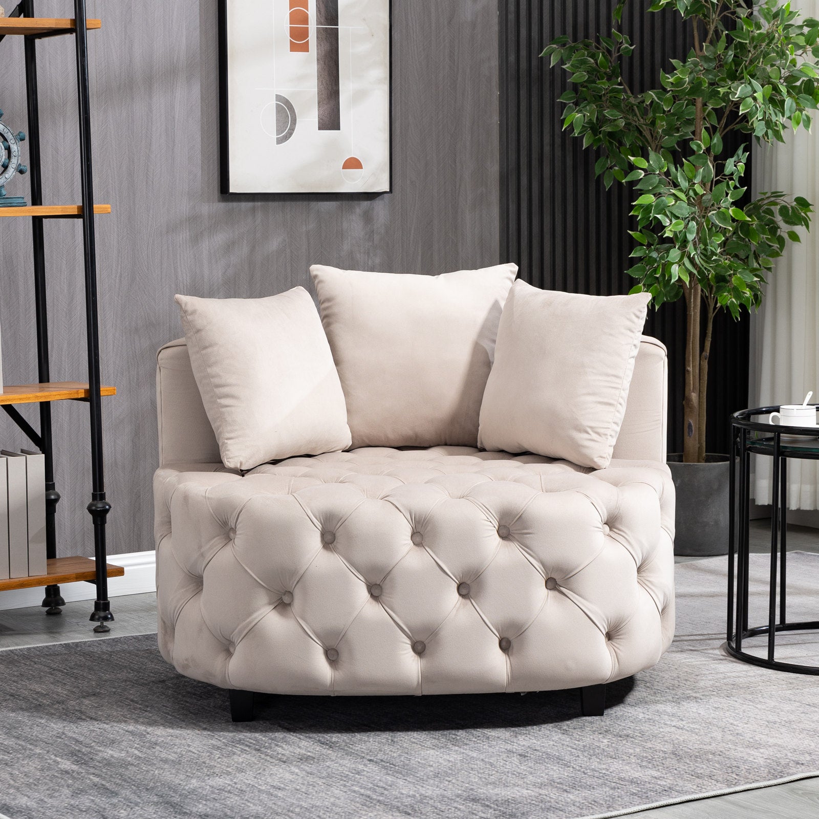 Accent Chair Classical Barrel Chair For Living Room Modern Leisure Sofa Chair Khaki Khaki Foam Velvet