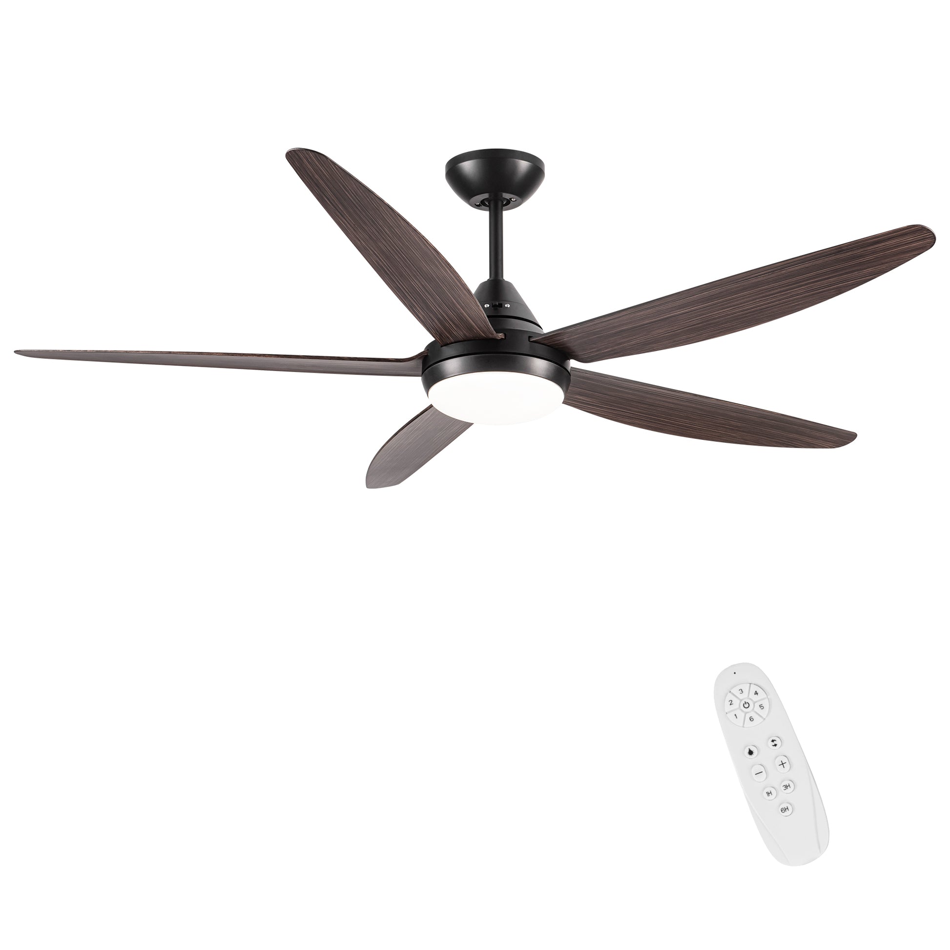 56 In Intergrated Led Ceiling Fan Lighting With Brown Wood Grain Abs Blade Black Brown Abs