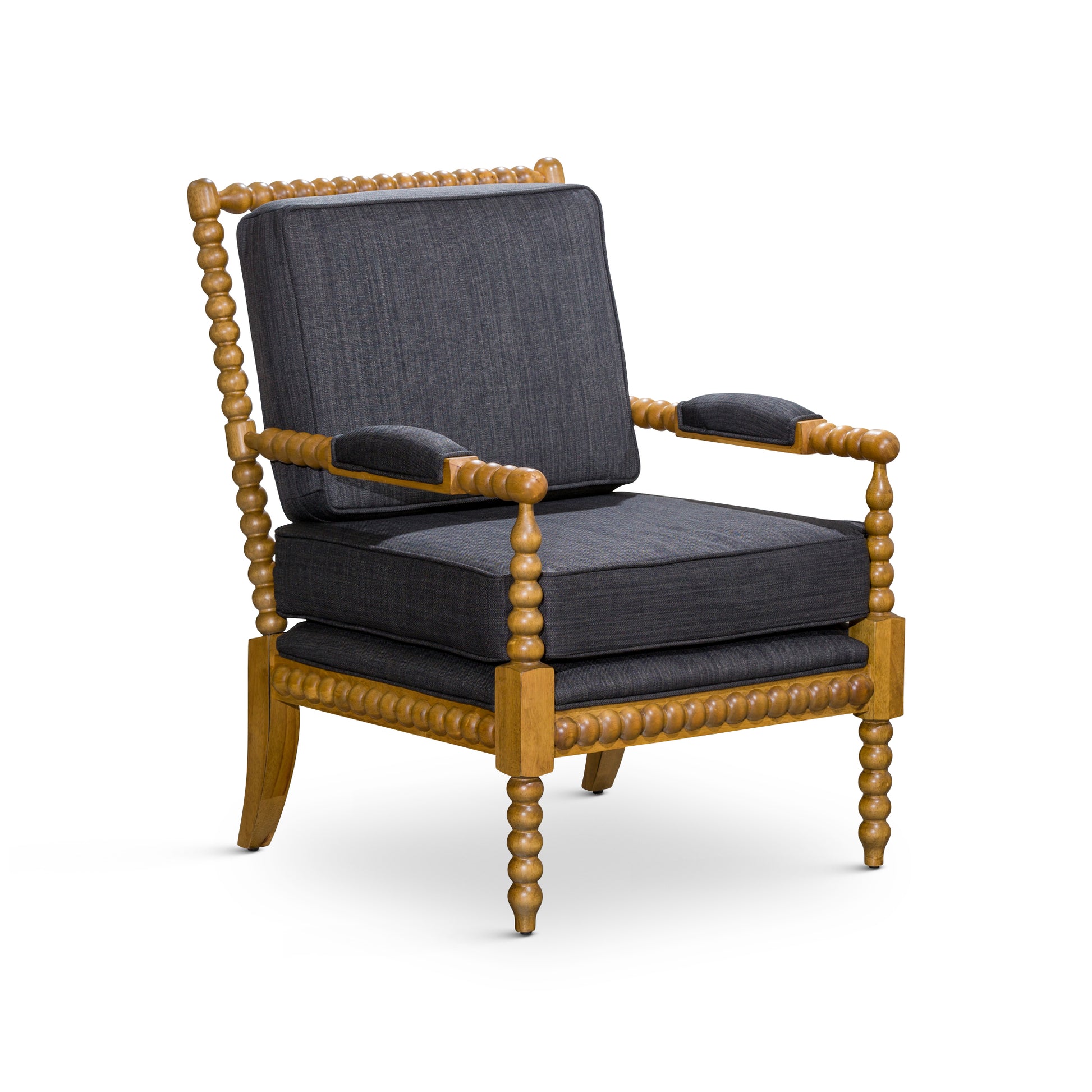 Spindle Chair, Weathered Oak, Charcoal Oak Fabric