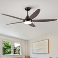 56 In Intergrated Led Ceiling Fan Lighting With Brown Wood Grain Abs Blade Black Brown Abs