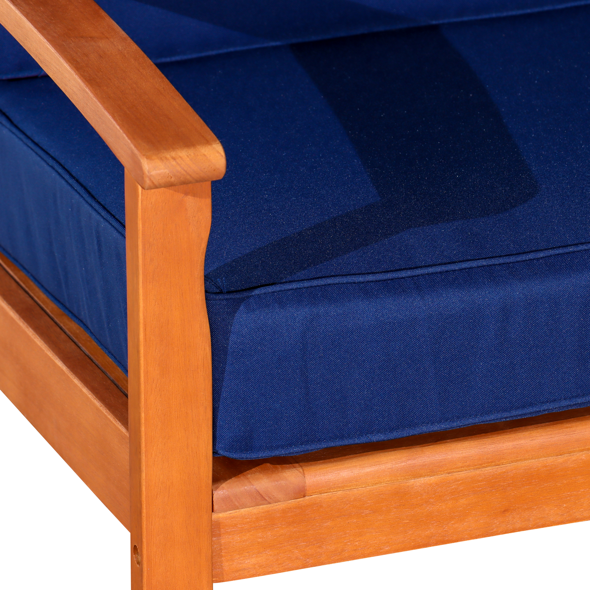 Deep Seat Eucalyptus Chair, Natural Oil Finish, Navy Cushions Natural Eucalyptus