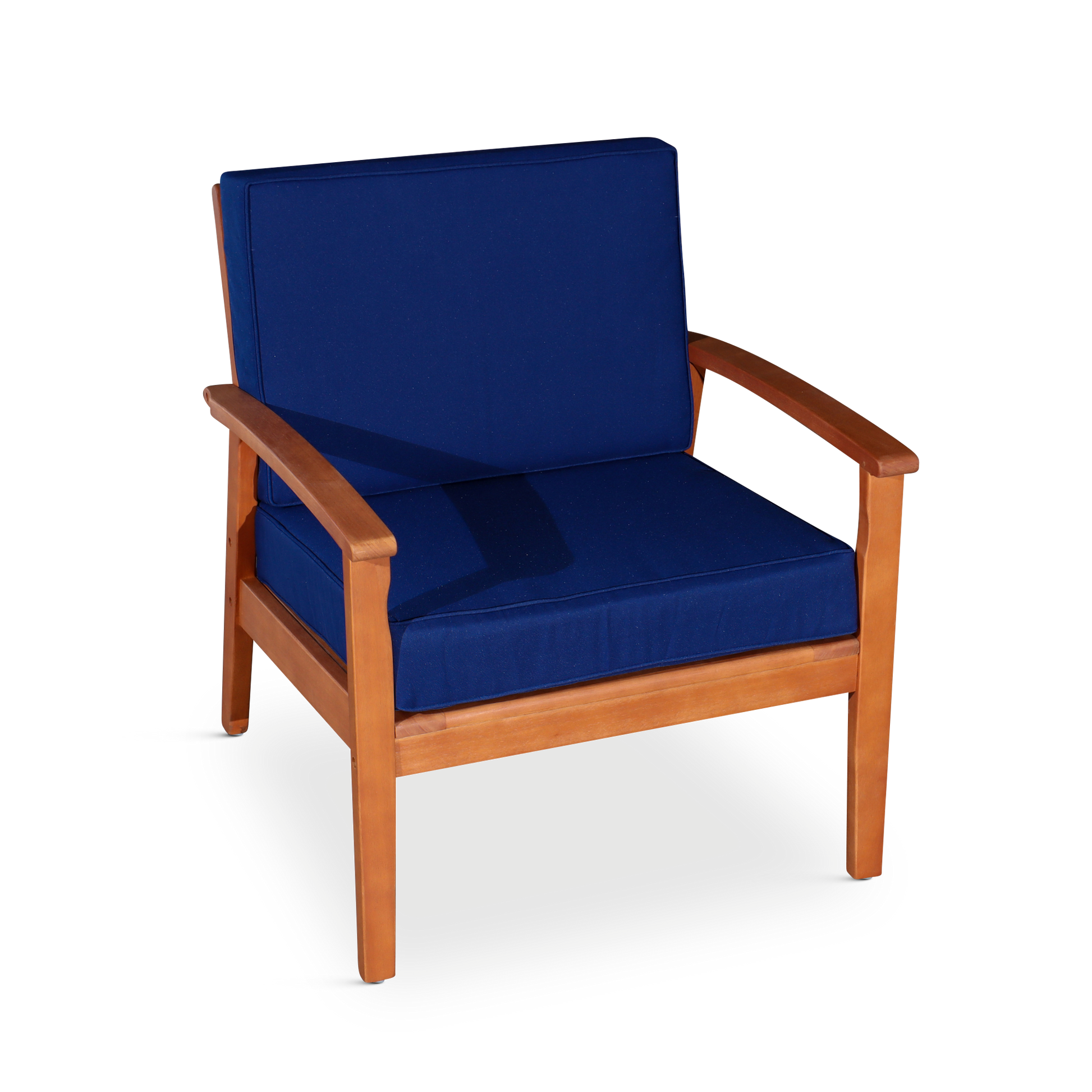 Deep Seat Eucalyptus Chair, Natural Oil Finish, Navy Cushions Natural Eucalyptus