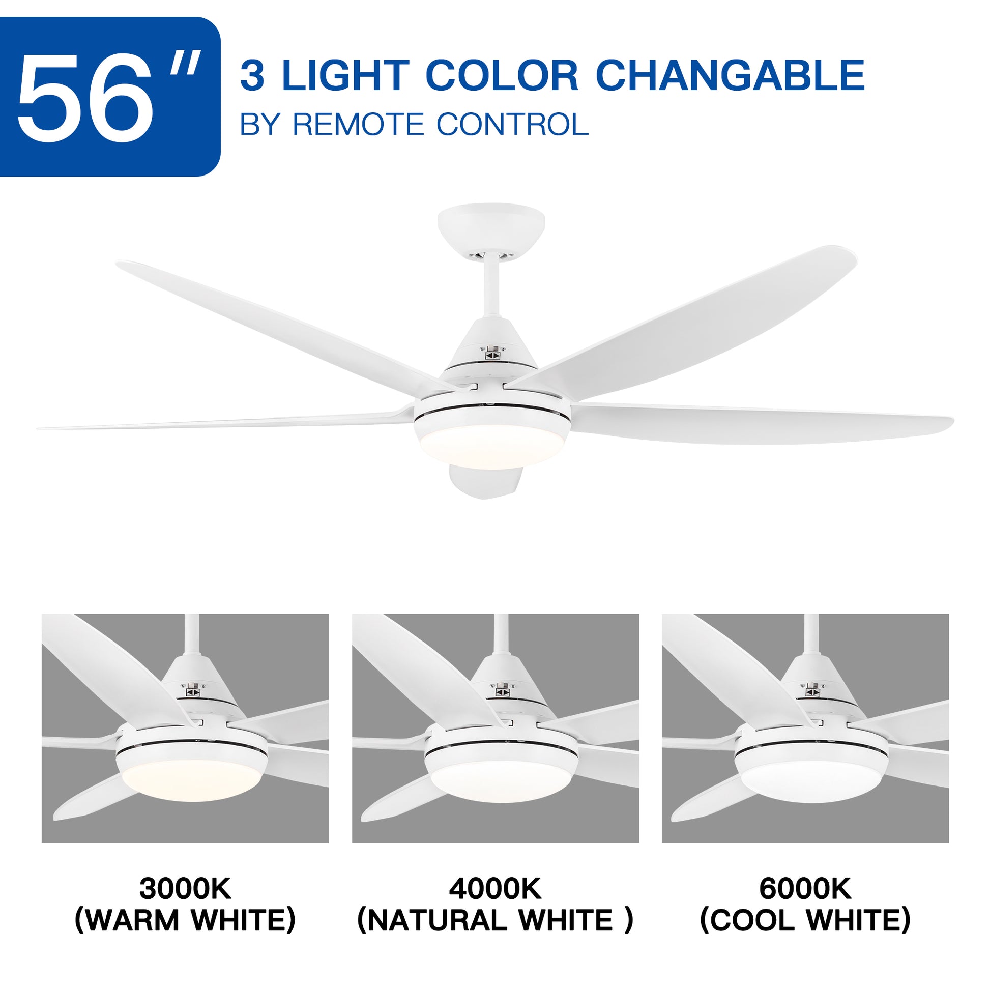 56 In Intergrated Led Ceiling Fan Lighting With White Abs Blade White Abs