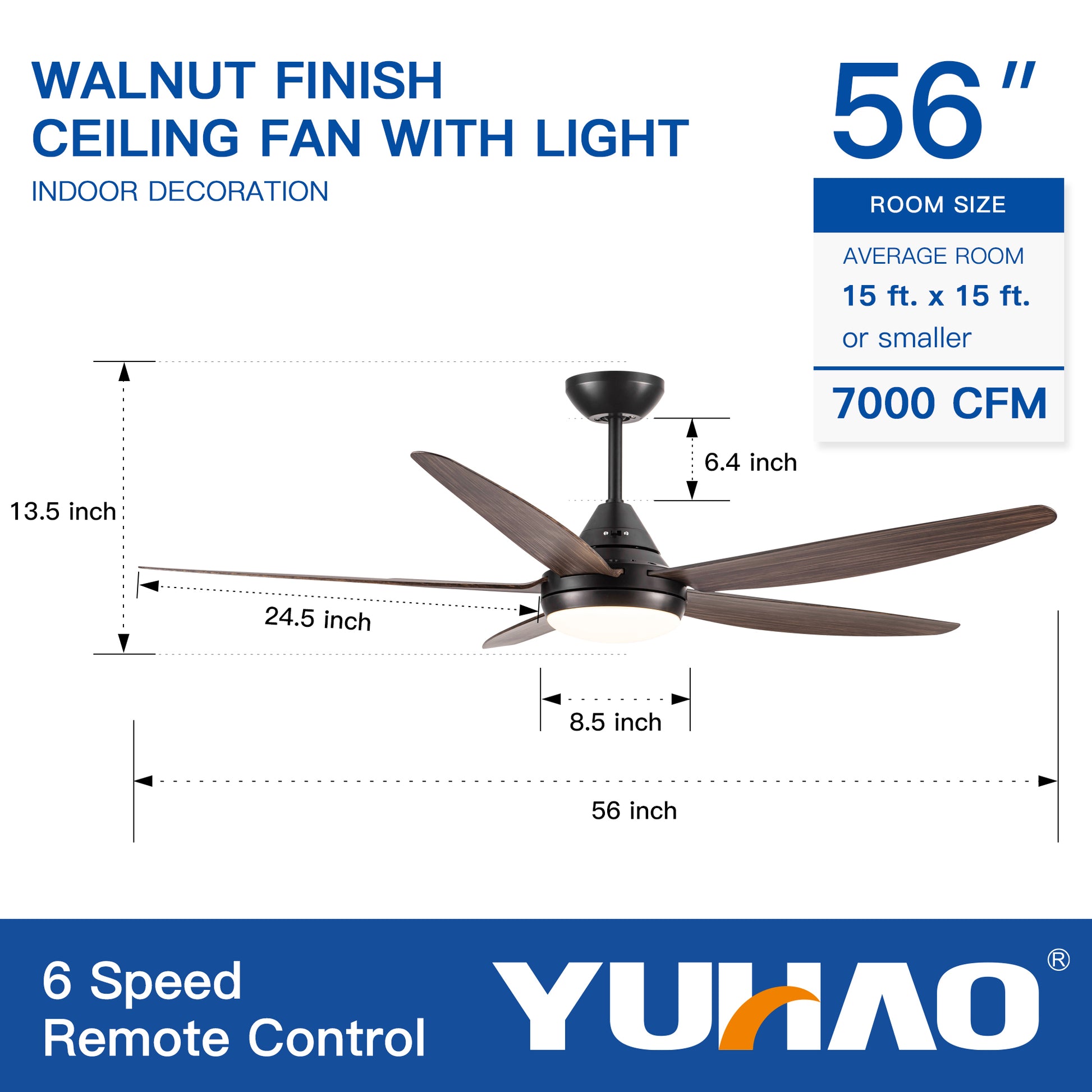 56 In Intergrated Led Ceiling Fan Lighting With Brown Wood Grain Abs Blade Black Brown Abs