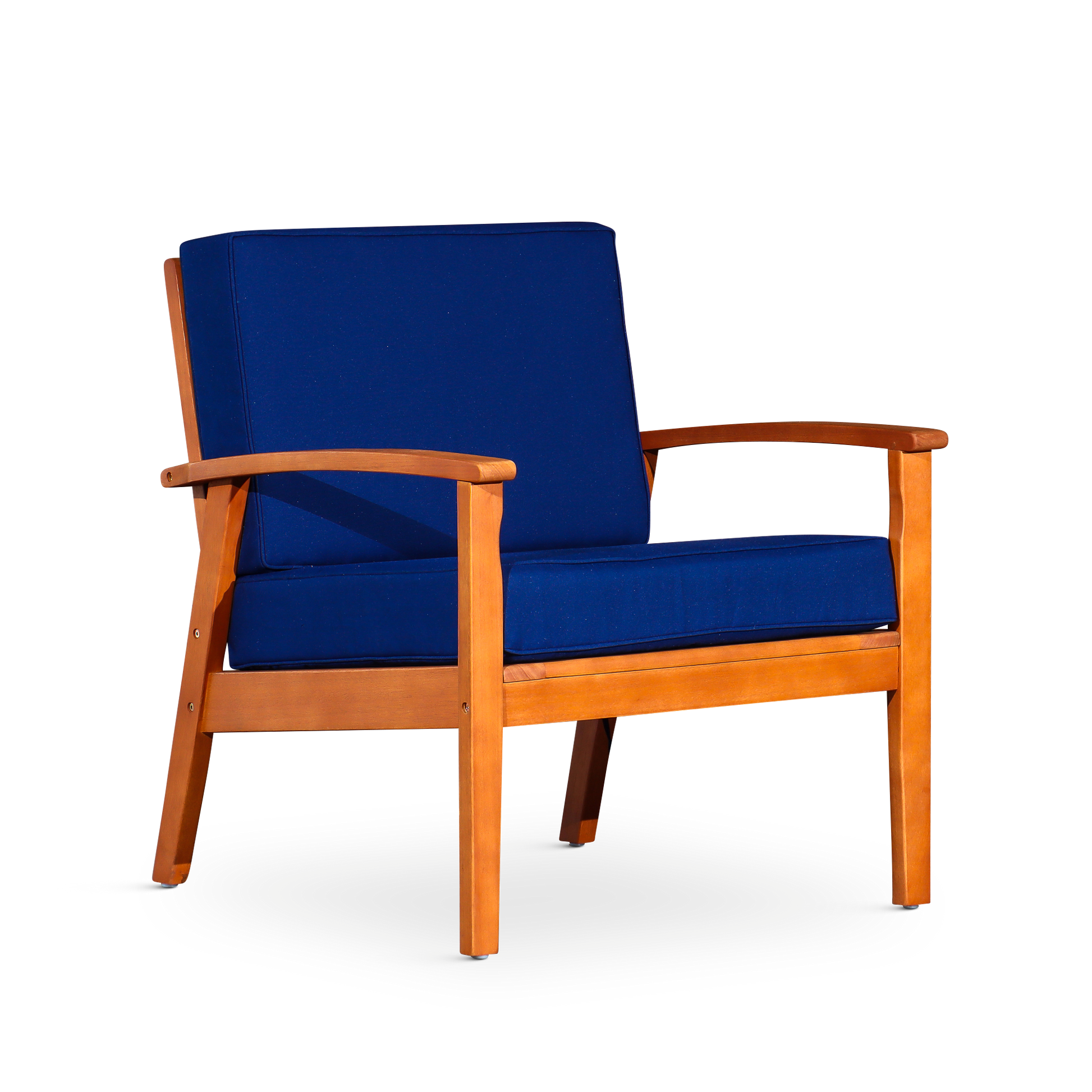 Deep Seat Eucalyptus Chair, Natural Oil Finish, Navy Cushions Natural Eucalyptus