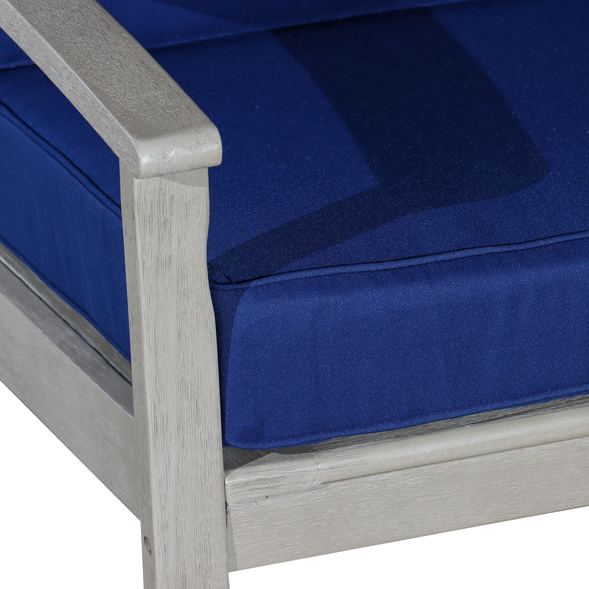 Deep Seat Eucalyptus Chair, Driftwood Gray Finish, Navy Cushions Gray Eucalyptus