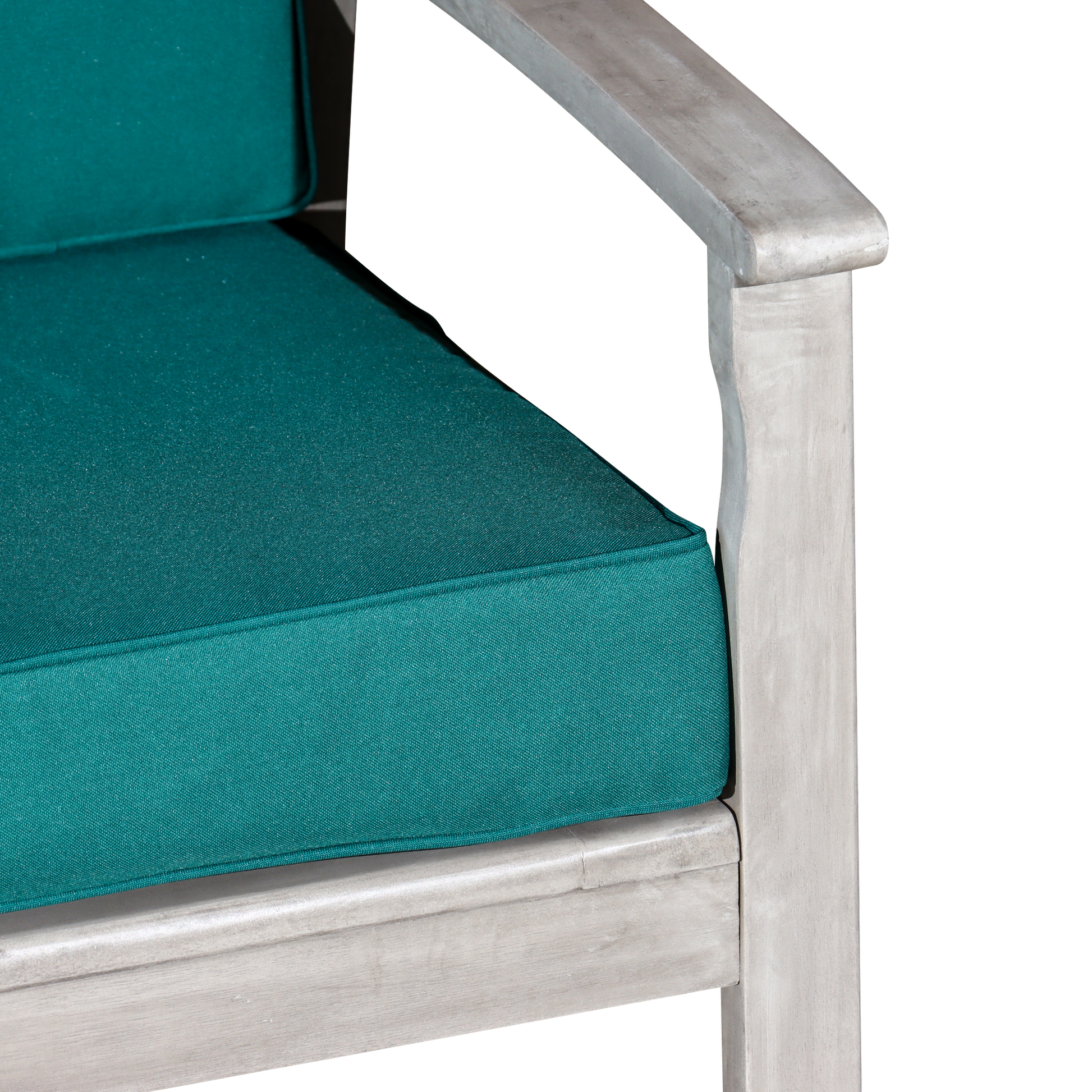 Eucalyptus Loveseat With Cushions, Silver Gray Finish, Dark Green Cushions Silver Grey Eucalyptus