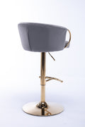 Set Of 2 Bar Stools,With Chrome Footrest And Base Swivel Height Adjustable Mechanical Lifting Velvet Golden Leg Simple Bar Stool Grey Grey Foam Fabric