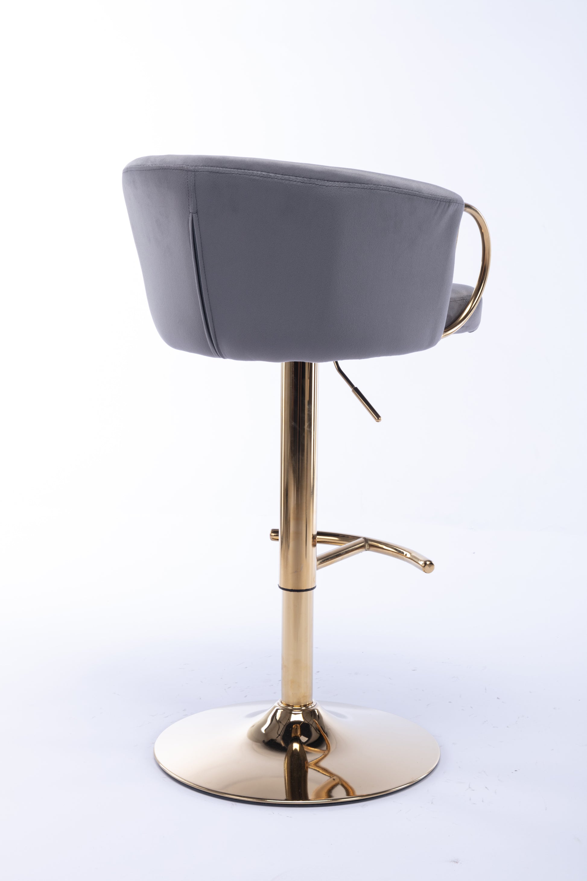 Set Of 2 Bar Stools,With Chrome Footrest And Base Swivel Height Adjustable Mechanical Lifting Velvet Golden Leg Simple Bar Stool Grey Grey Foam Fabric