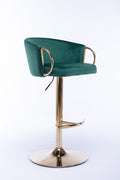 Set Of 2 Bar Stools,With Chrome Footrest And Base Swivel Height Adjustable Mechanical Lifting Velvet Golden Leg Simple Bar Stool Green Green Foam Fabric