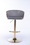 Set Of 2 Bar Stools,With Chrome Footrest And Base Swivel Height Adjustable Mechanical Lifting Velvet Golden Leg Simple Bar Stool Grey Grey Foam Fabric