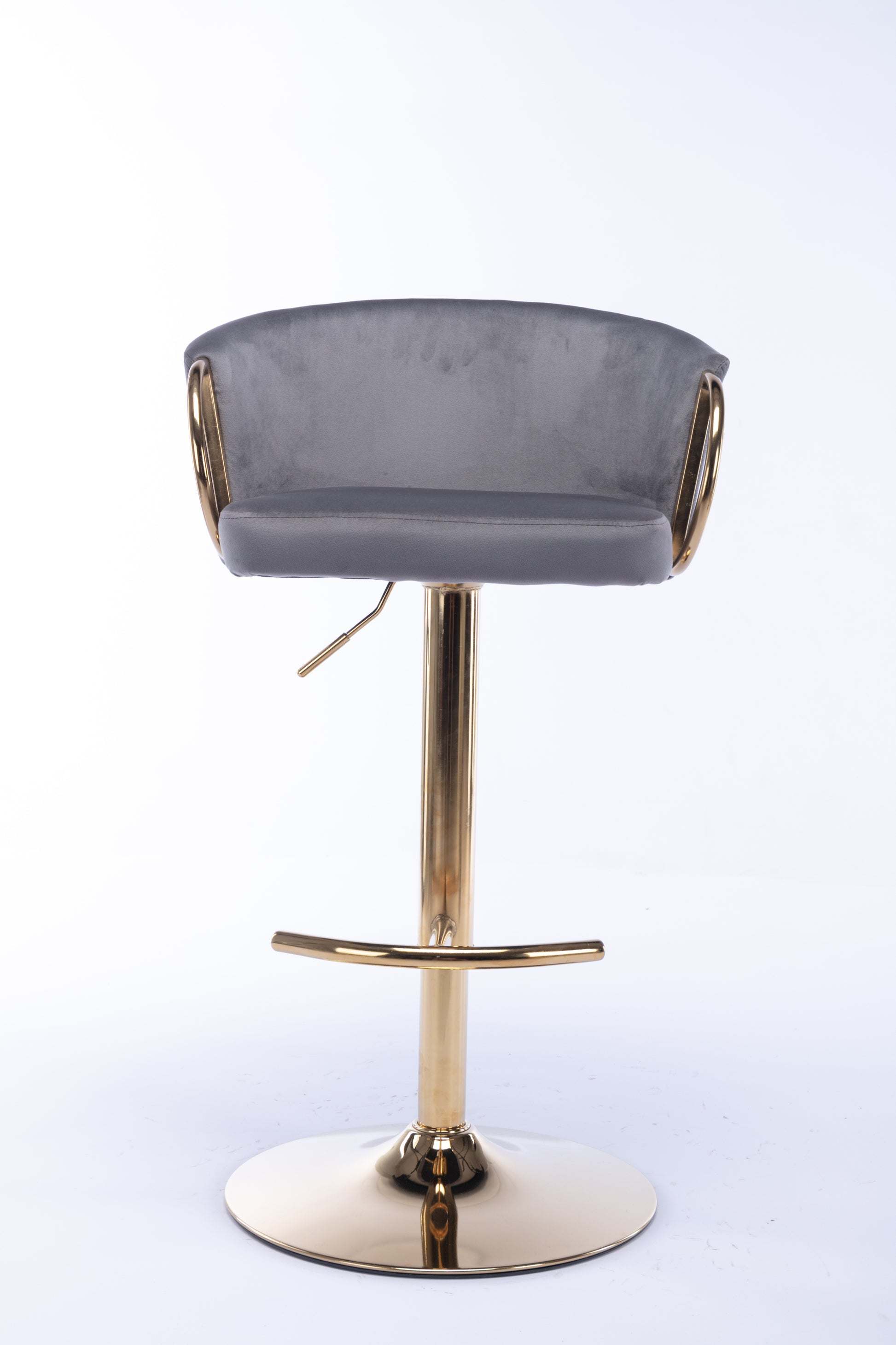 Set Of 2 Bar Stools,With Chrome Footrest And Base Swivel Height Adjustable Mechanical Lifting Velvet Golden Leg Simple Bar Stool Grey Grey Foam Fabric
