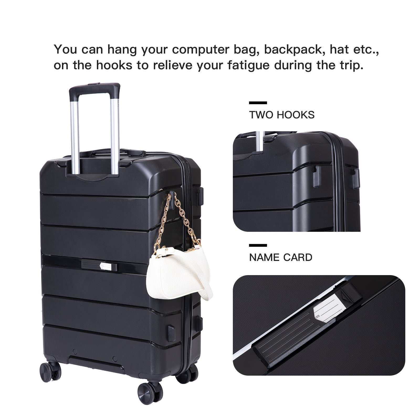 Hardshell Suitcase Spinner Wheels Pp Luggage Sets Lightweight Durable Suitcase With Tsa Lock,3 Piece Set 20 24 28 ,Black Black Polypropylene