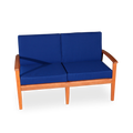 Eucalyptus Loveseat With Cushions, Natural Oil Finish, Navy Cushions Natural Eucalyptus