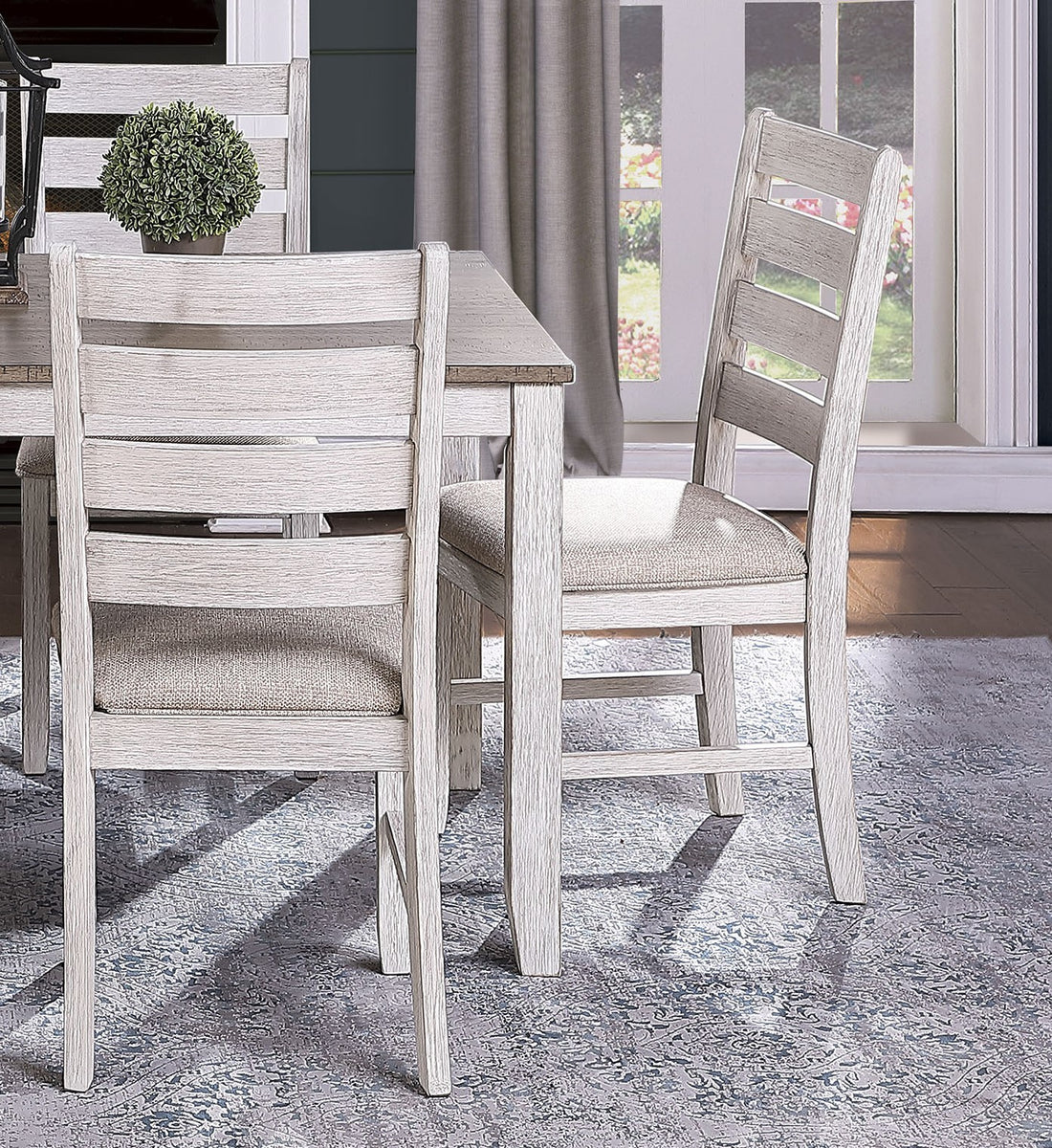 Grayish White And Brown Finish Casual Dining Room Furniture 7Pc Dining Set Rectangular Wooden Table And 6X Side Chairs Fabric Upholstered Seat Multicolor Seats 6 Dining Room Rectangular Dining Table With Chair Wood