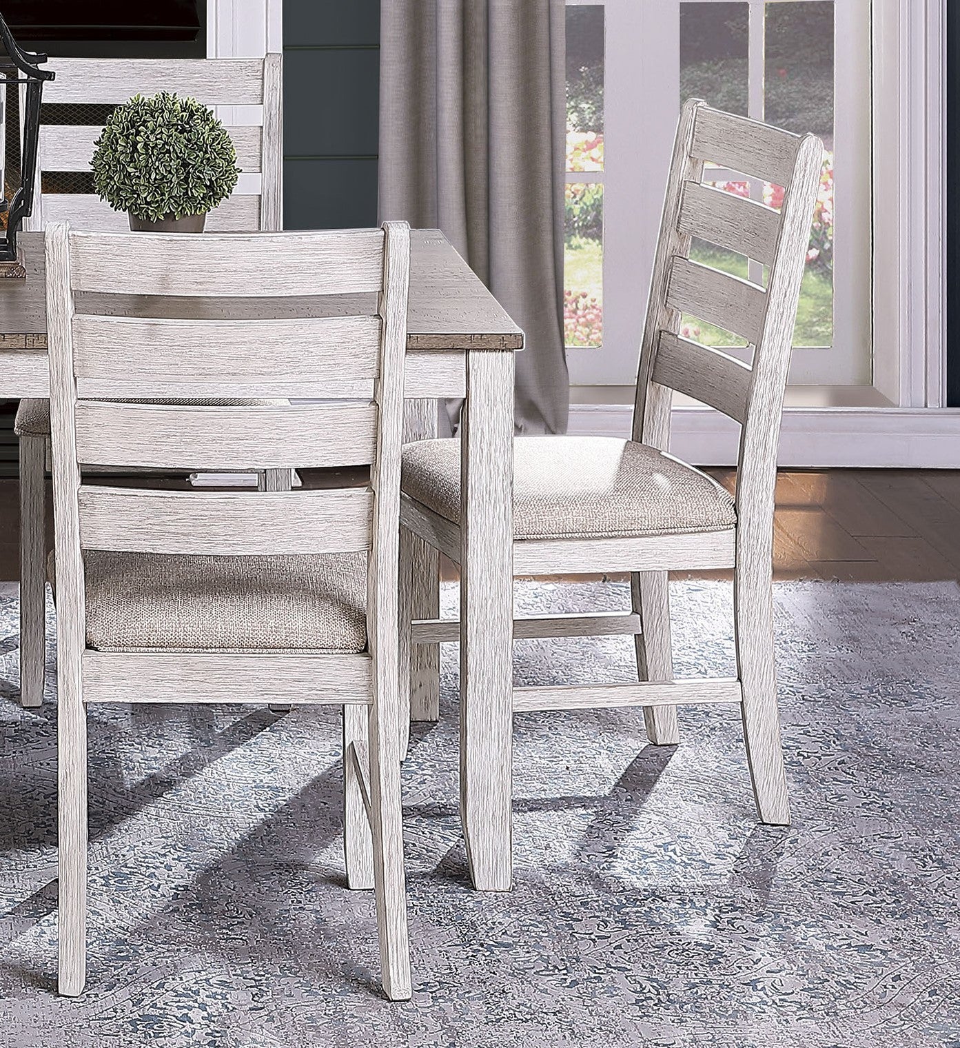 Grayish White And Brown Finish Casual Dining Room Furniture 7Pc Dining Set Rectangular Wooden Table And 6X Side Chairs Fabric Upholstered Seat Multicolor Seats 6 Dining Room Rectangular Dining Table With Chair Wood