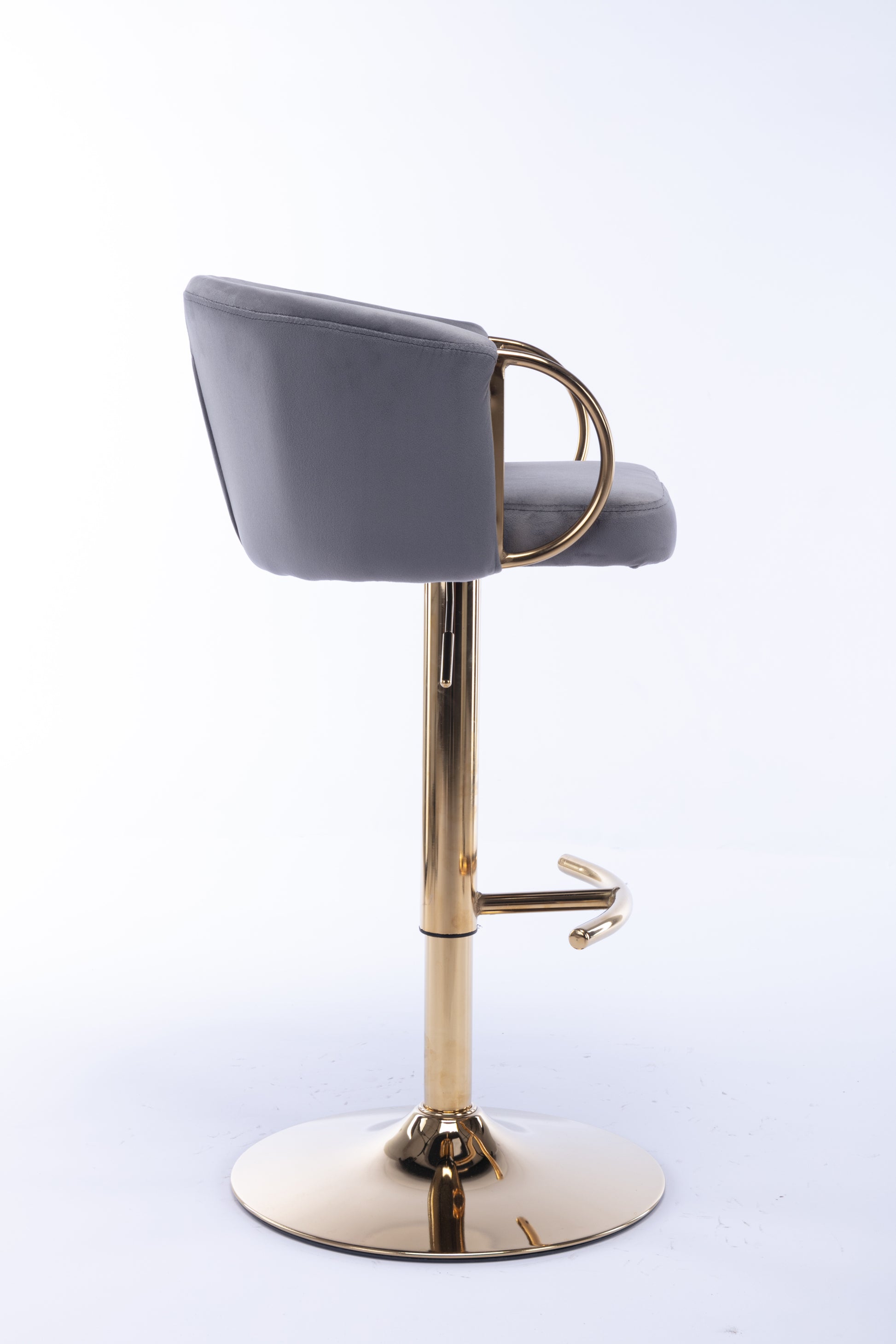 Set Of 2 Bar Stools,With Chrome Footrest And Base Swivel Height Adjustable Mechanical Lifting Velvet Golden Leg Simple Bar Stool Grey Grey Foam Fabric