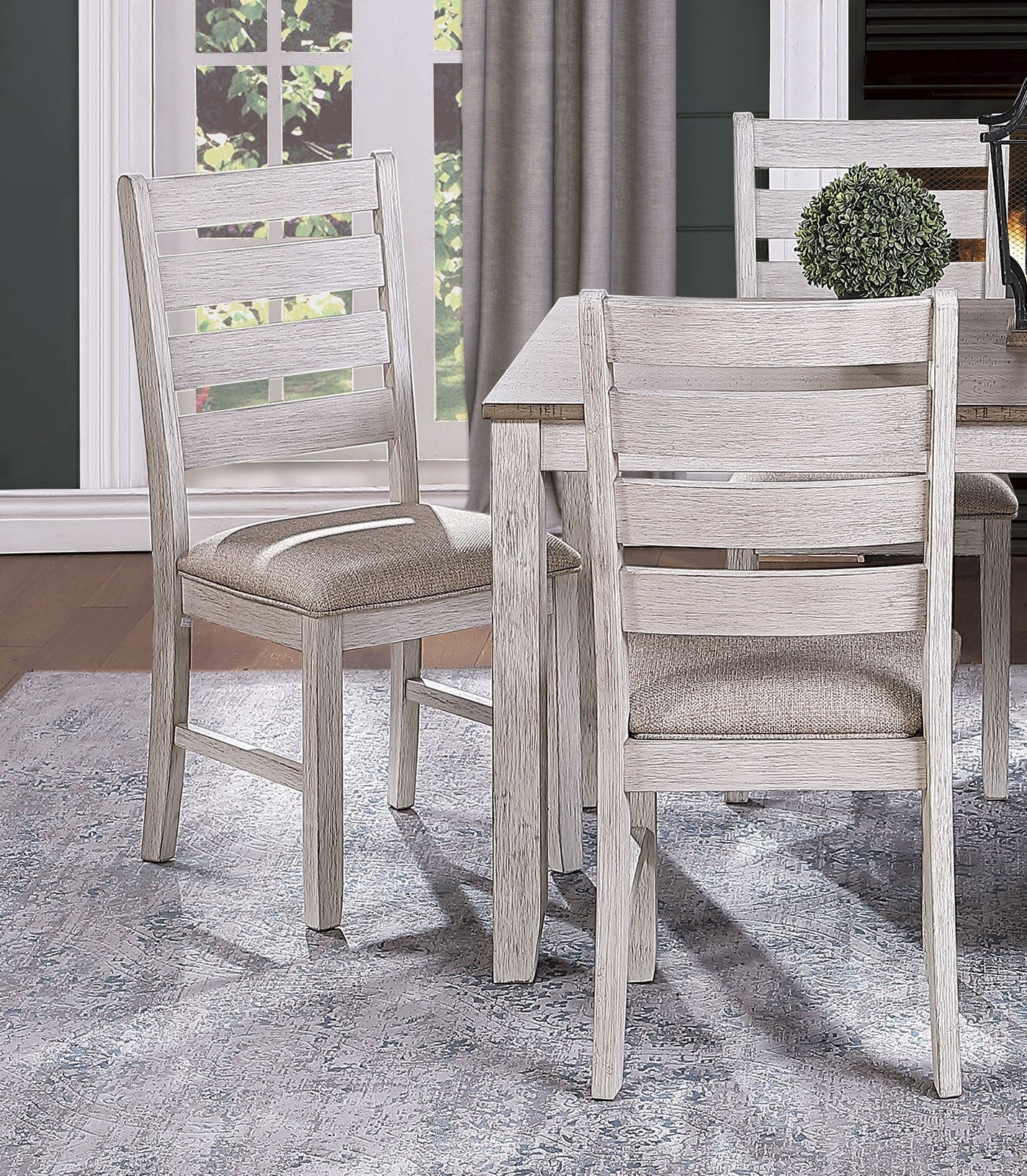 Grayish White And Brown Finish Casual Dining Room Furniture 7Pc Dining Set Rectangular Wooden Table And 6X Side Chairs Fabric Upholstered Seat Multicolor Seats 6 Dining Room Rectangular Dining Table With Chair Wood