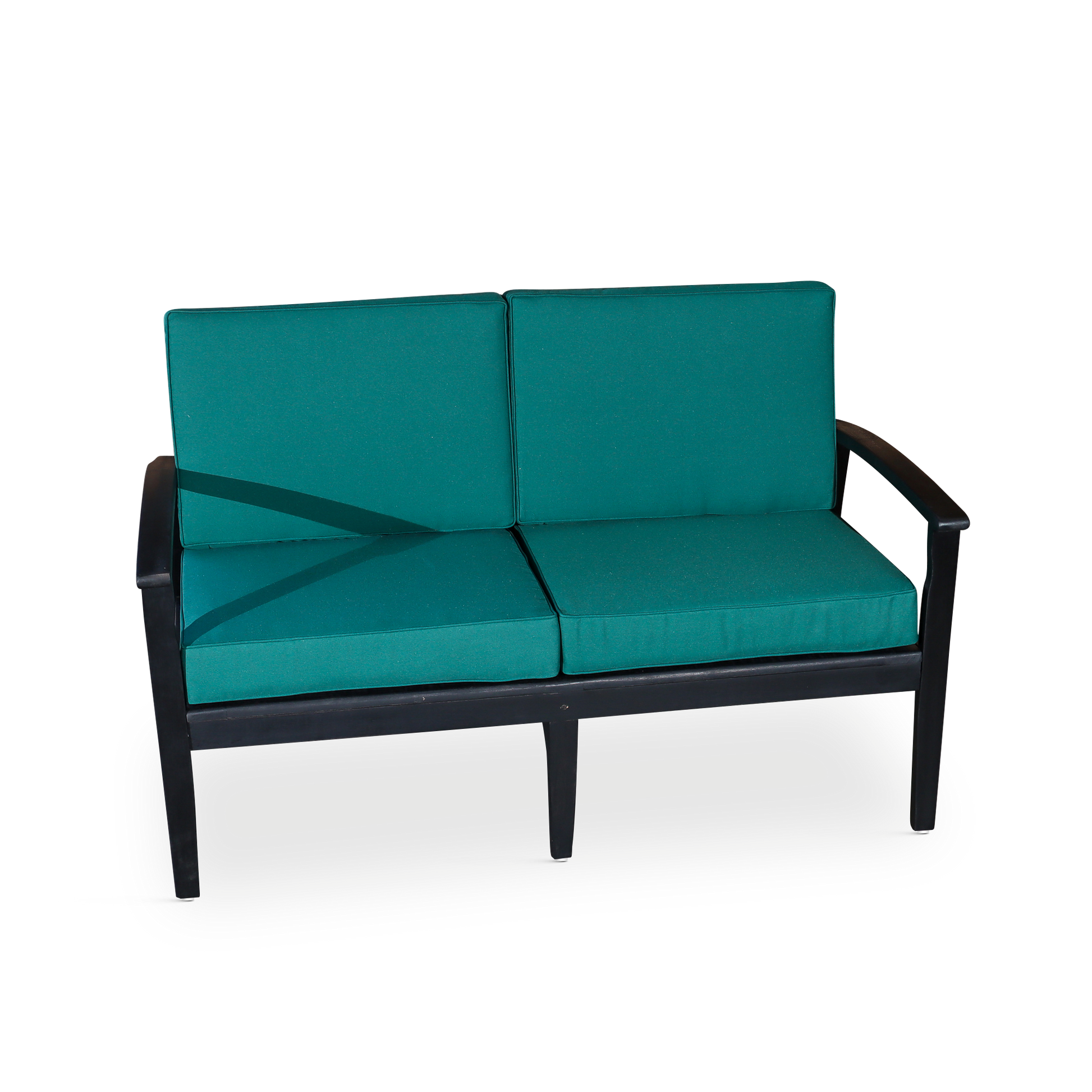 Eucalyptus Loveseat With Cushions, Espresso Finish, Dark Green Cushions Espresso Eucalyptus