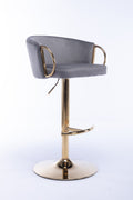 Set Of 2 Bar Stools,With Chrome Footrest And Base Swivel Height Adjustable Mechanical Lifting Velvet Golden Leg Simple Bar Stool Grey Grey Foam Fabric