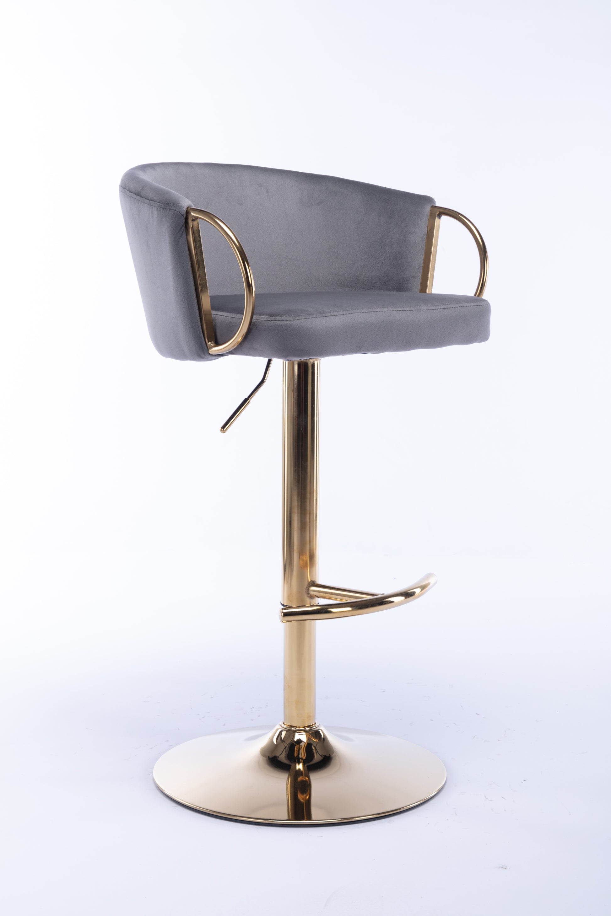 Set Of 2 Bar Stools,With Chrome Footrest And Base Swivel Height Adjustable Mechanical Lifting Velvet Golden Leg Simple Bar Stool Grey Grey Foam Fabric