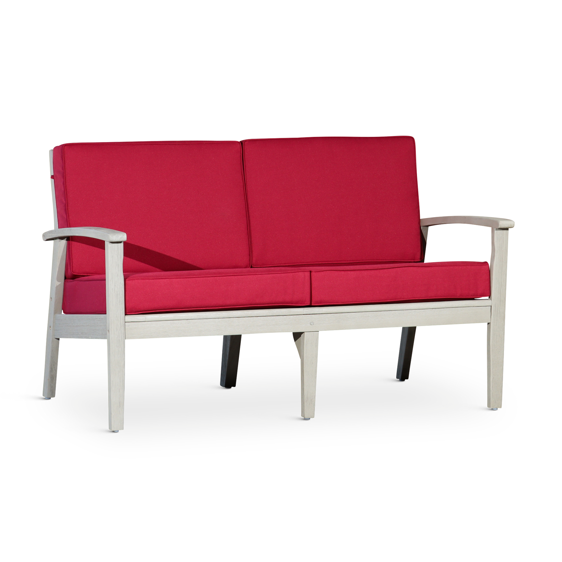 Eucalyptus Loveseat With Cushions, Driftwood Gray Finish, Burdy Cushions Gray Eucalyptus