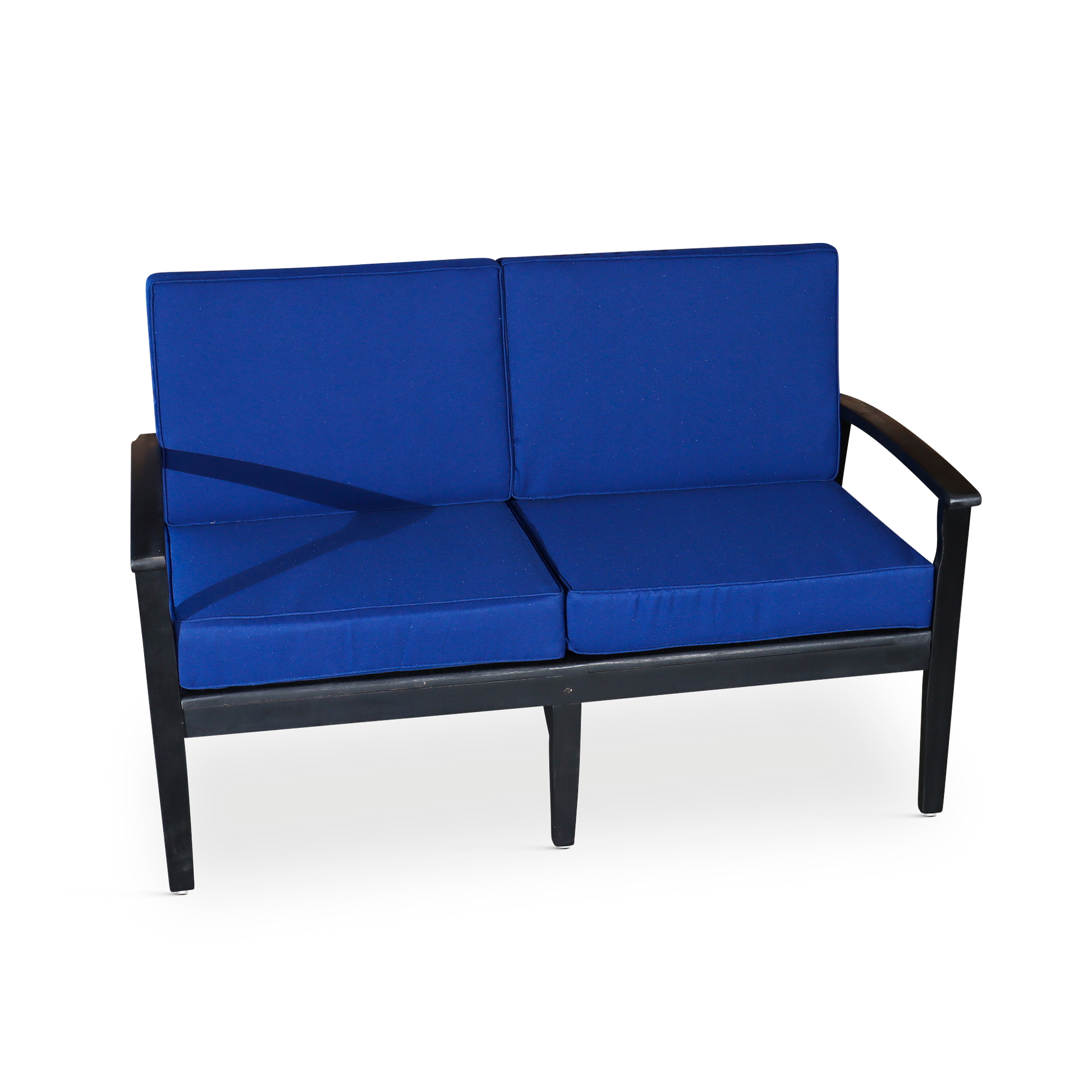 Eucalyptus Loveseat With Cushions, Espresso Finish, Navy Cushions Espresso Eucalyptus