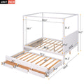 Queen Size Canopy Platform Bed With Twin Size Trundle And Three Storage Drawers,White White Pine