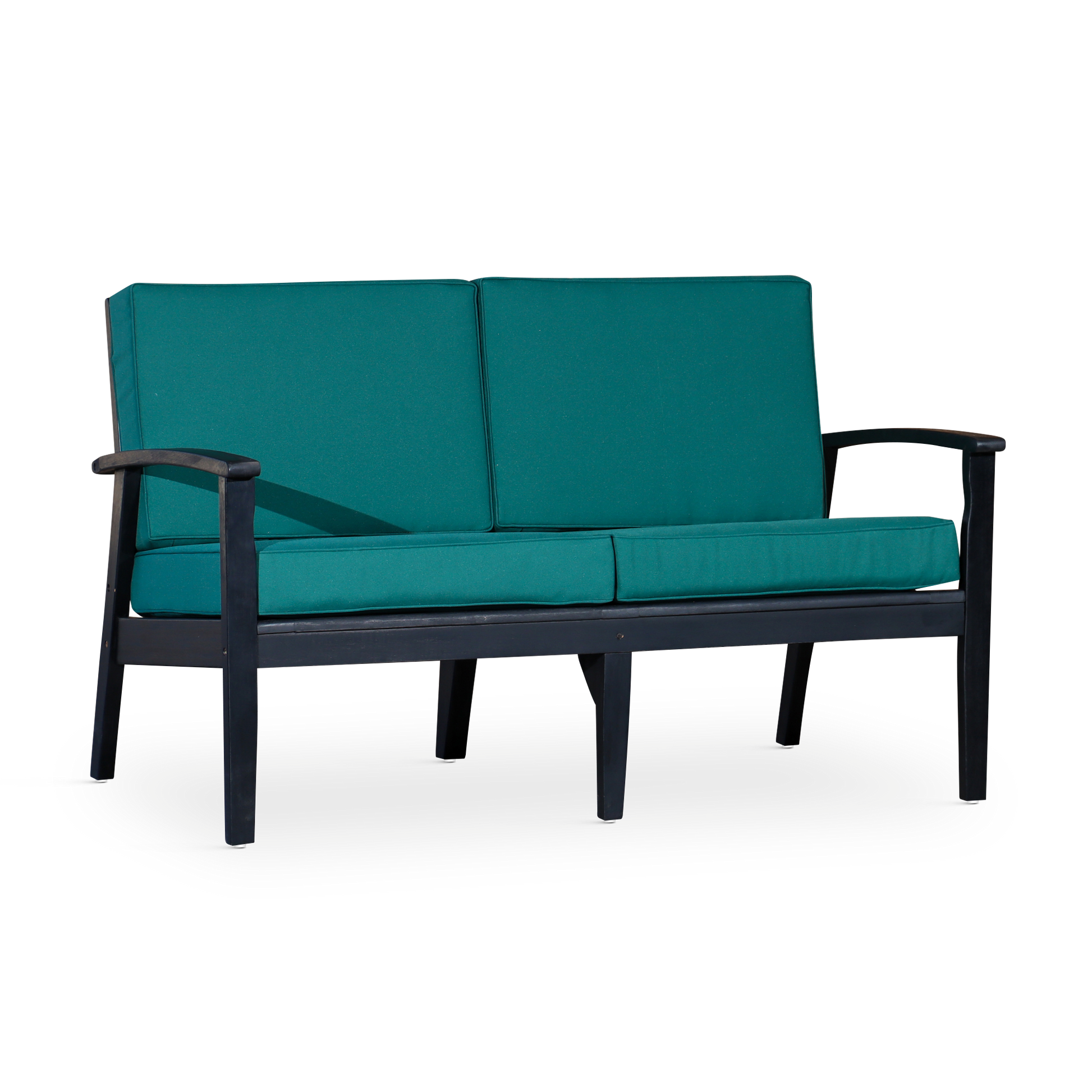 Eucalyptus Loveseat With Cushions, Espresso Finish, Dark Green Cushions Espresso Eucalyptus