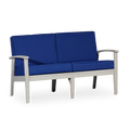Eucalyptus Loveseat With Cushions, Driftwood Gray Finish, Navy Cushions Gray Eucalyptus
