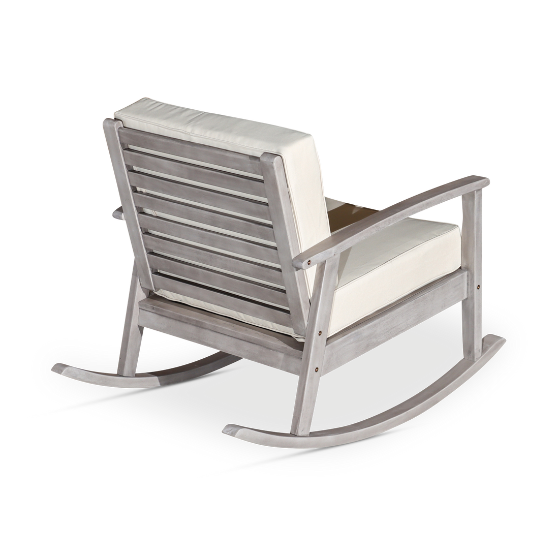 Eucalyptus Rocking Chair With Cushions, Silver Gray Finish, Navy Cushions Silver Grey Eucalyptus