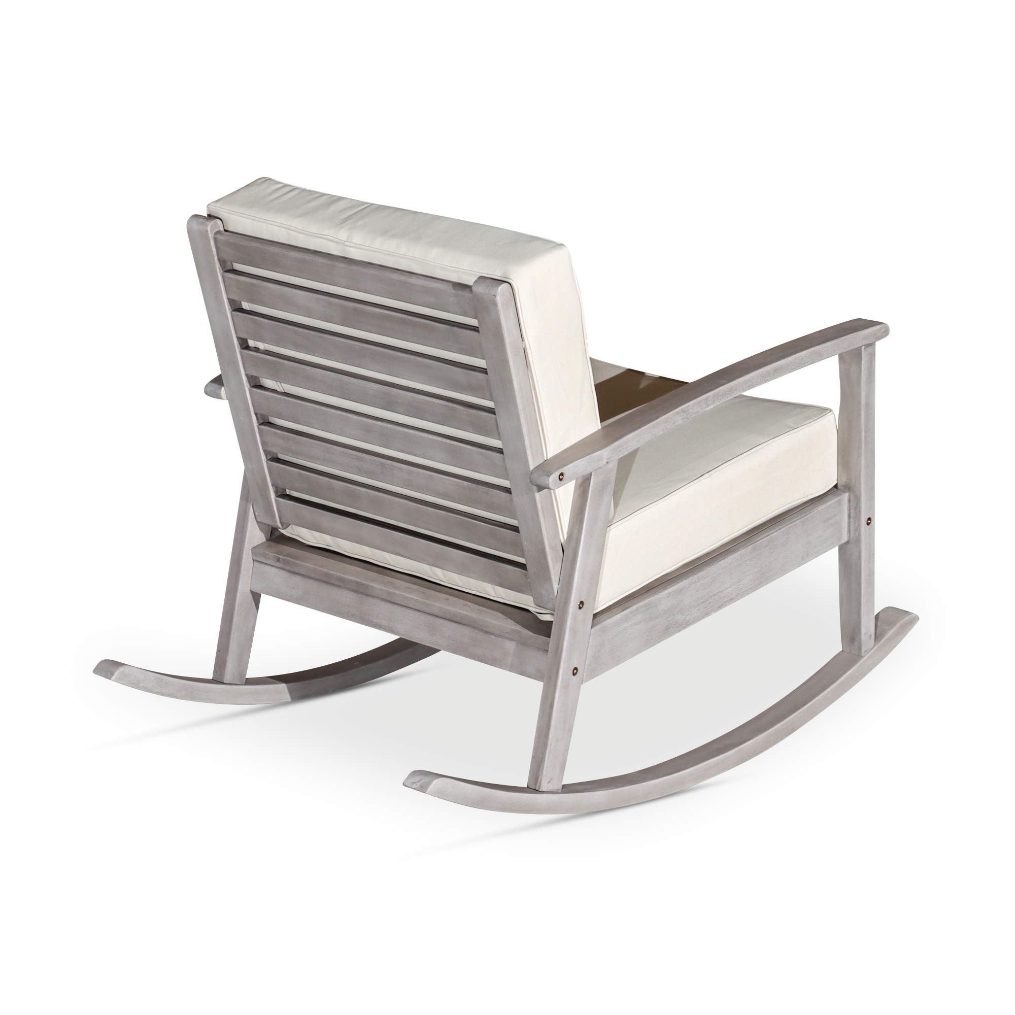 Eucalyptus Rocking Chair With Cushions, Silver Gray Finish, Burdy Cushions Silver Grey Eucalyptus