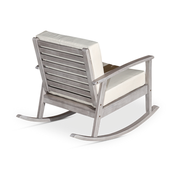 Eucalyptus Rocking Chair With Cushions, Silver Gray Finish, Burdy Cushions Silver Grey Eucalyptus