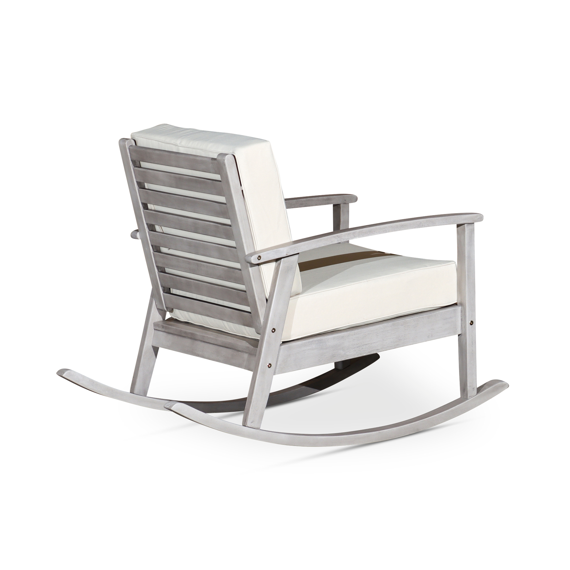 Eucalyptus Rocking Chair With Cushions, Silver Gray Finish, Burdy Cushions Silver Grey Eucalyptus