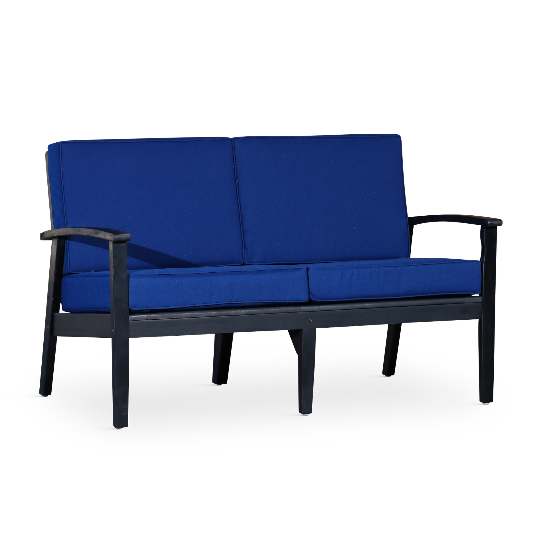 Eucalyptus Loveseat With Cushions, Espresso Finish, Navy Cushions Espresso Eucalyptus