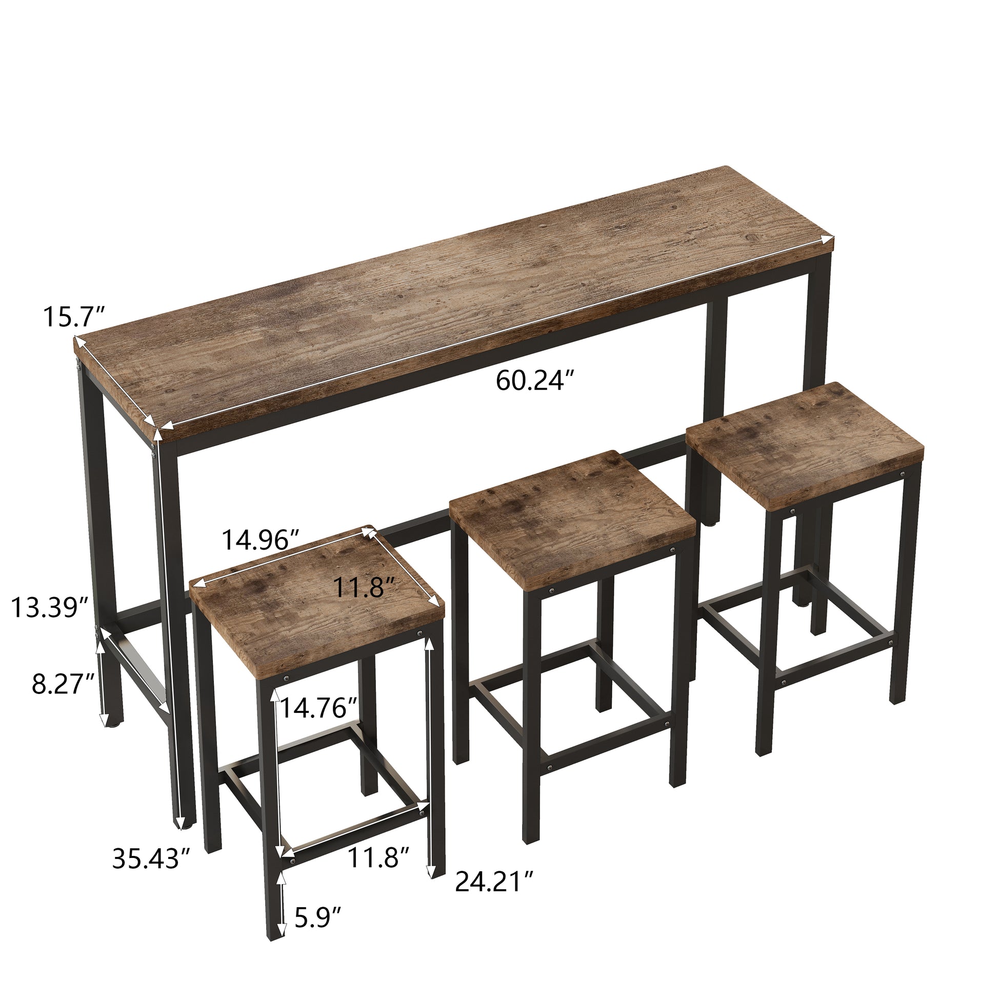 Long Dining Table Set With 3 Stools, Easy Assembly, Natural Same Sku:W75753848 Natural Mdf Metal