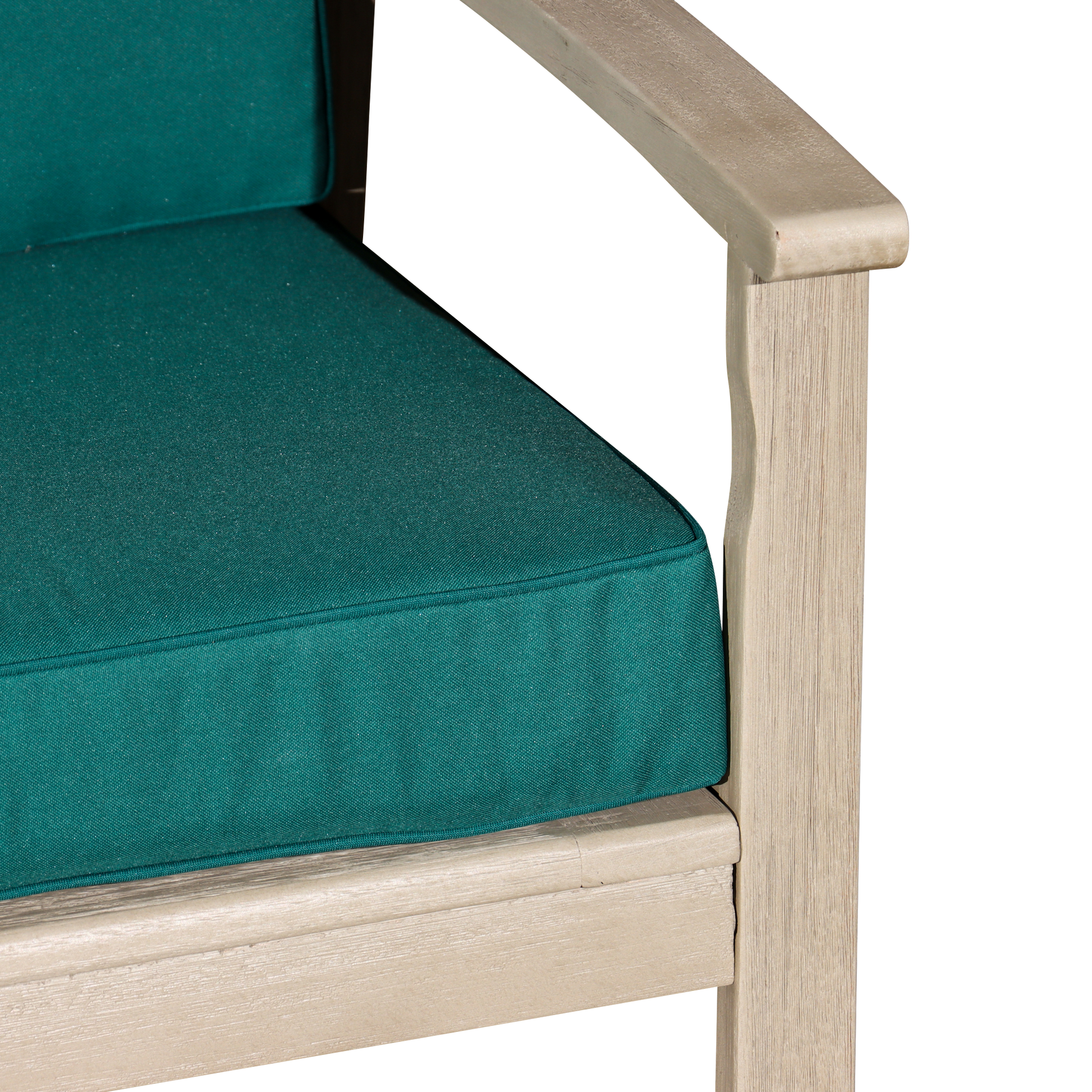 Eucalyptus Loveseat With Cushions, Driftwood Gray Finish, Dark Green Cushions Gray Eucalyptus