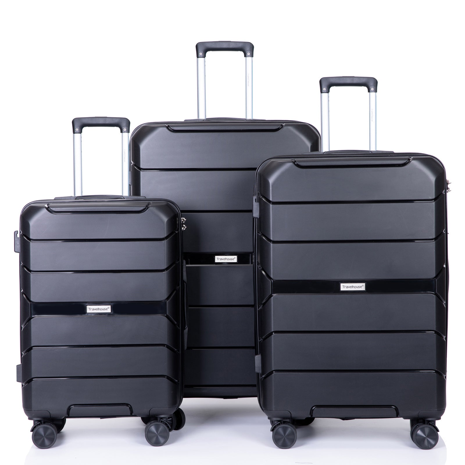 Hardshell Suitcase Spinner Wheels Pp Luggage Sets Lightweight Durable Suitcase With Tsa Lock,3 Piece Set 20 24 28 ,Black Black Polypropylene