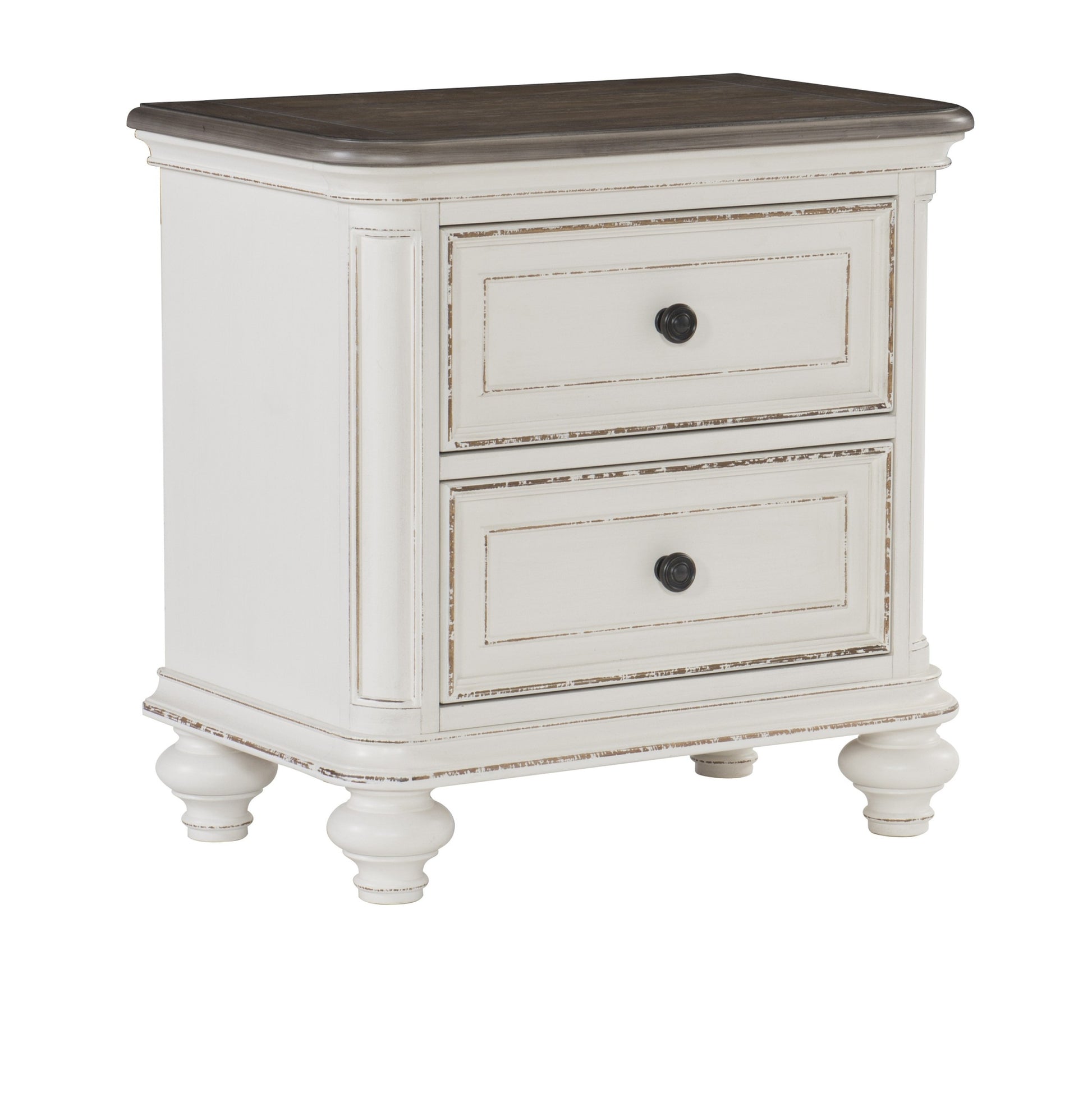 Antique White And Brown Gray Finish1Pc Nightstand Of Drawers Black Knobs Traditional Design Bedroom Furniture Antique White 2 Drawers Bedroom Traditional Wood