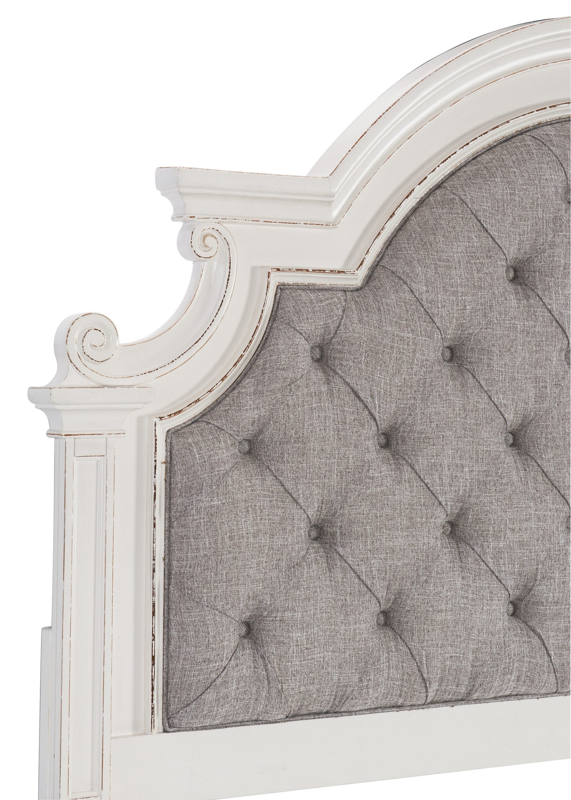 Antique White Finish 1Pc Eastern King Size Bed Button Tufted Upholstered Headboard Traditional Design Bedroom Furniture King Antique White Bedroom Traditional Wood