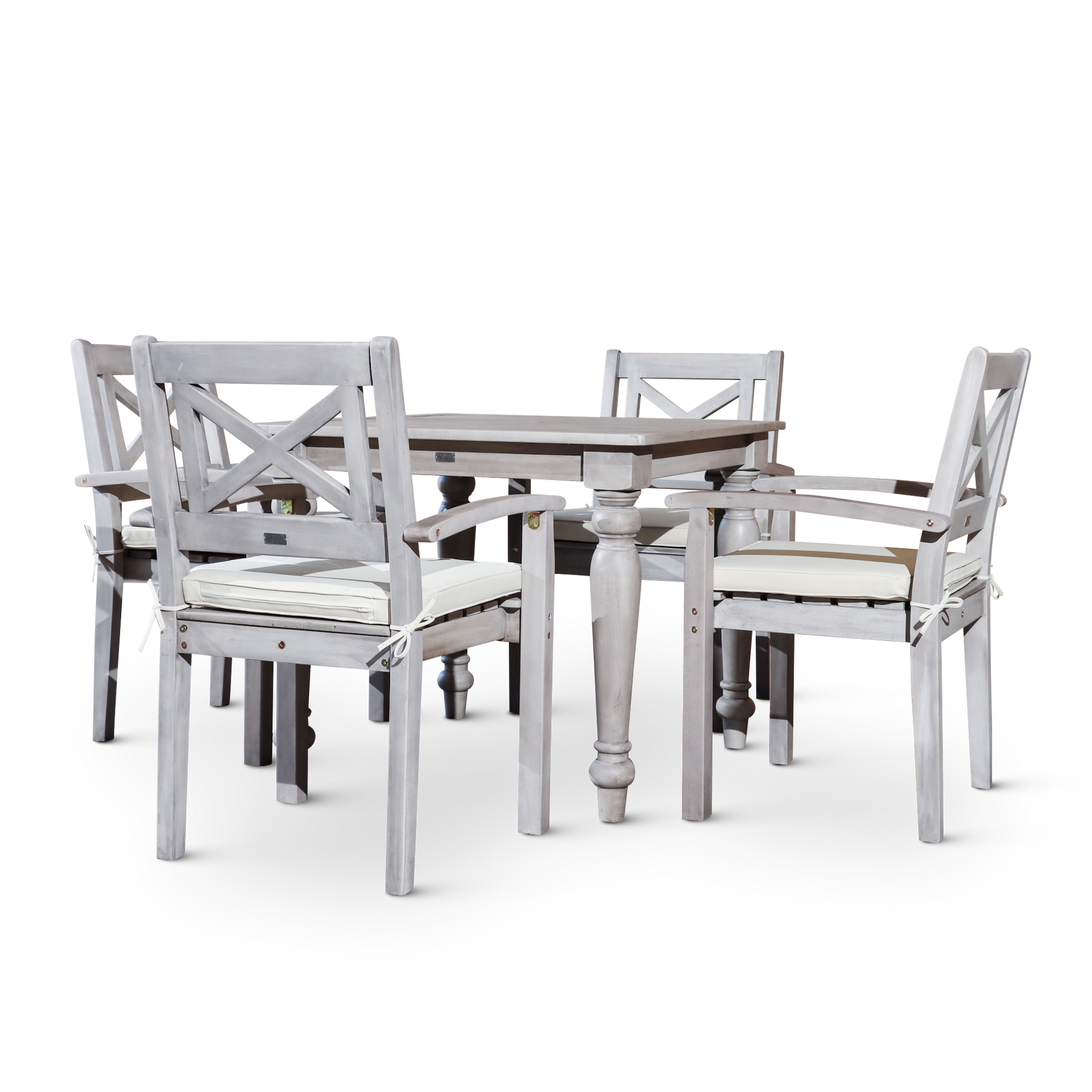 Square 5 Piece Dining Set Silver Grey Solid Wood