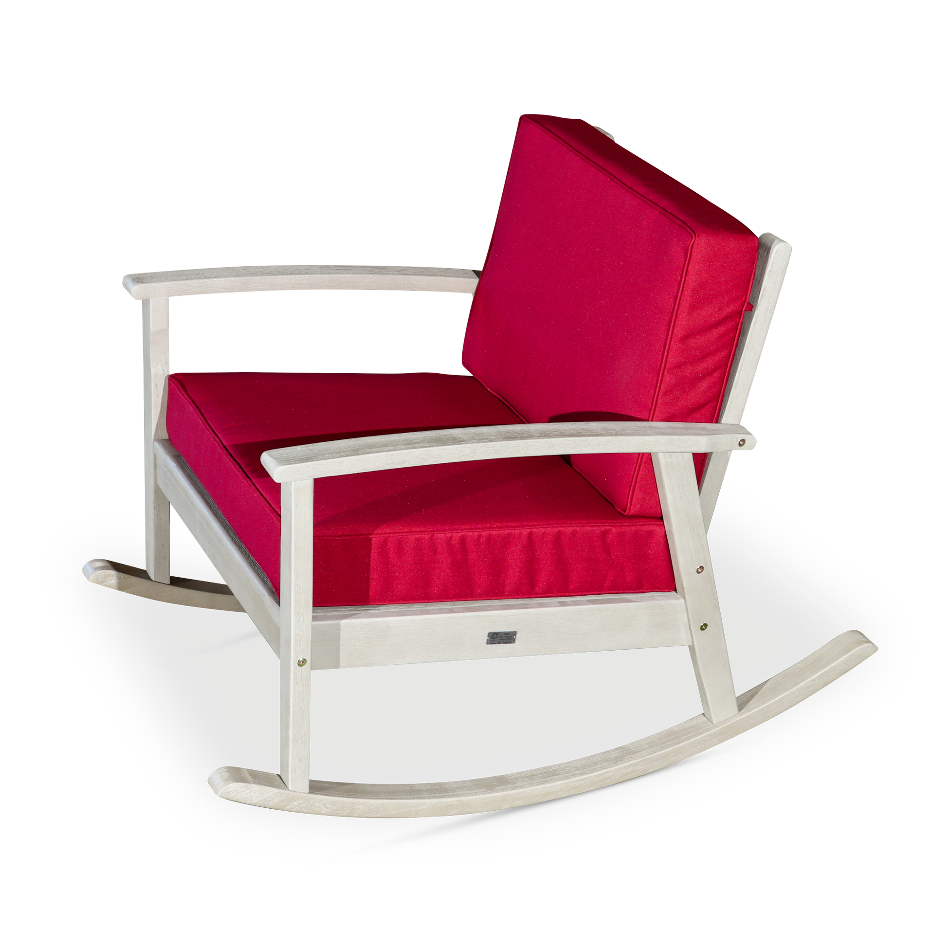 Eucalyptus Rocking Chair With Cushions, Driftwood Gray Finish, Burdy Cushions Gray Eucalyptus