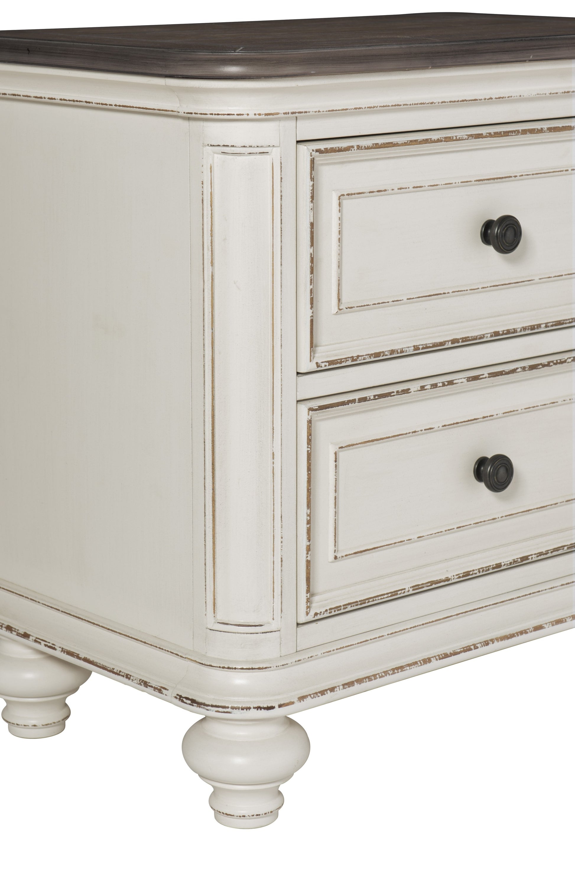 Antique White And Brown Gray Finish1Pc Nightstand Of Drawers Black Knobs Traditional Design Bedroom Furniture Antique White 2 Drawers Bedroom Traditional Wood