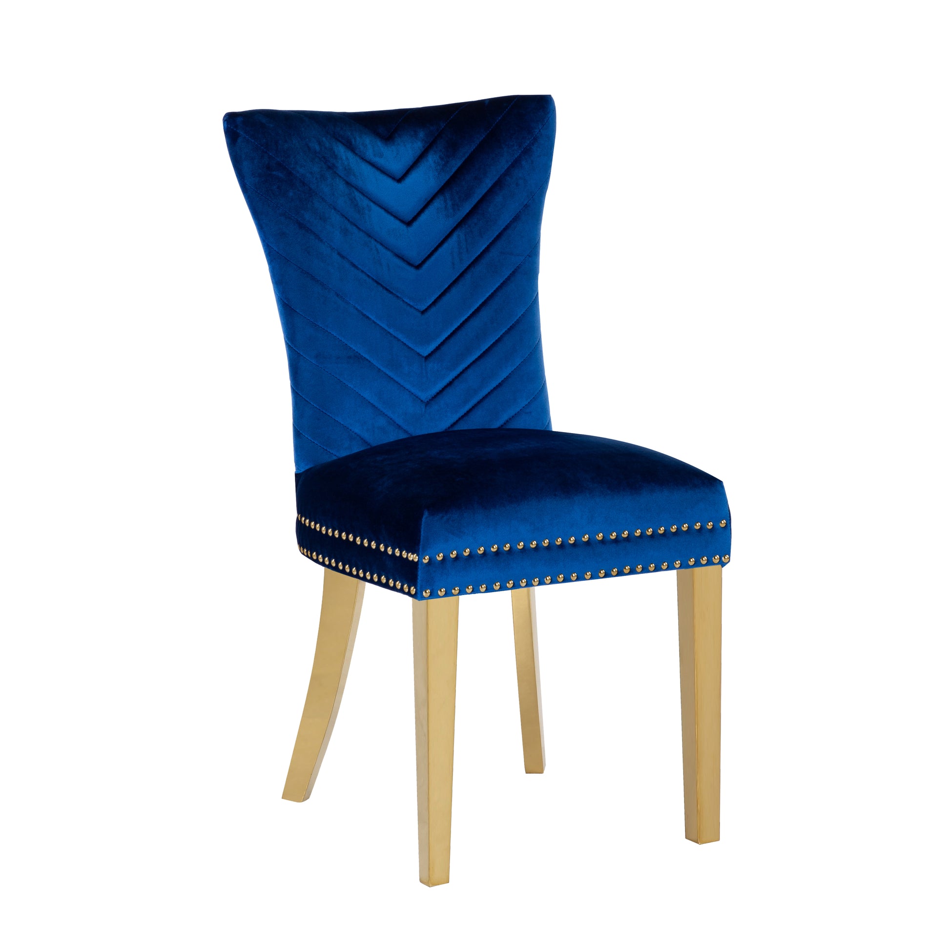 Eva 2 Piece Gold Legs Dining Chairs Finished With Velvet Fabric In Blue Acacia Wood Blue Bedroom Contemporary,Modern Accent Chairs Acacia Solid Back Solid Wood Mdf Stainless Steel