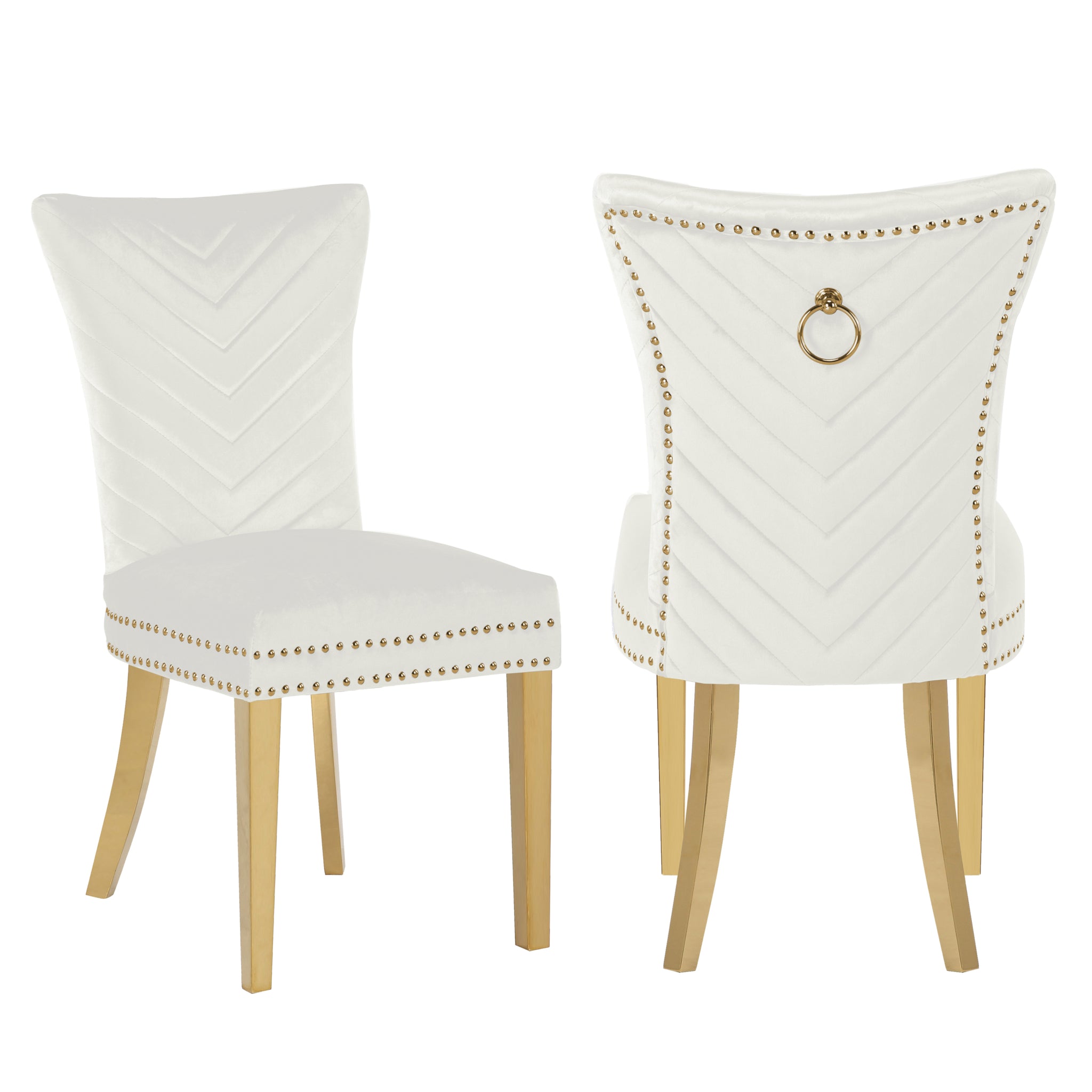 Eva 2 Piece Gold Legs Dining Chairs Finished With Velvet Fabric In Beige Beige Bedroom Contemporary,Modern Accent Chairs Acacia Solid Wood Mdf Stainless Steel