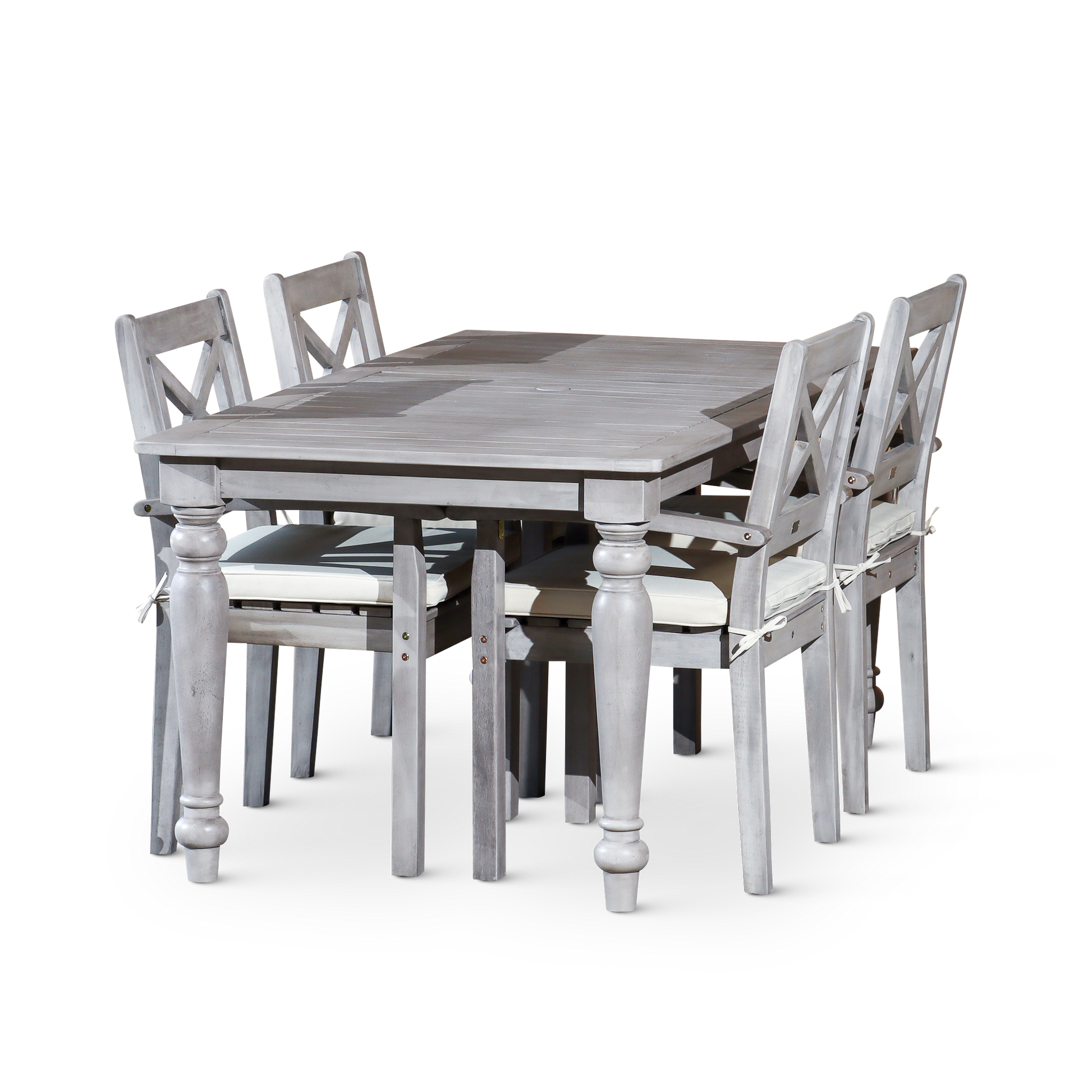 Rectangular 5 Piece Dining Set Silver Grey Solid Wood