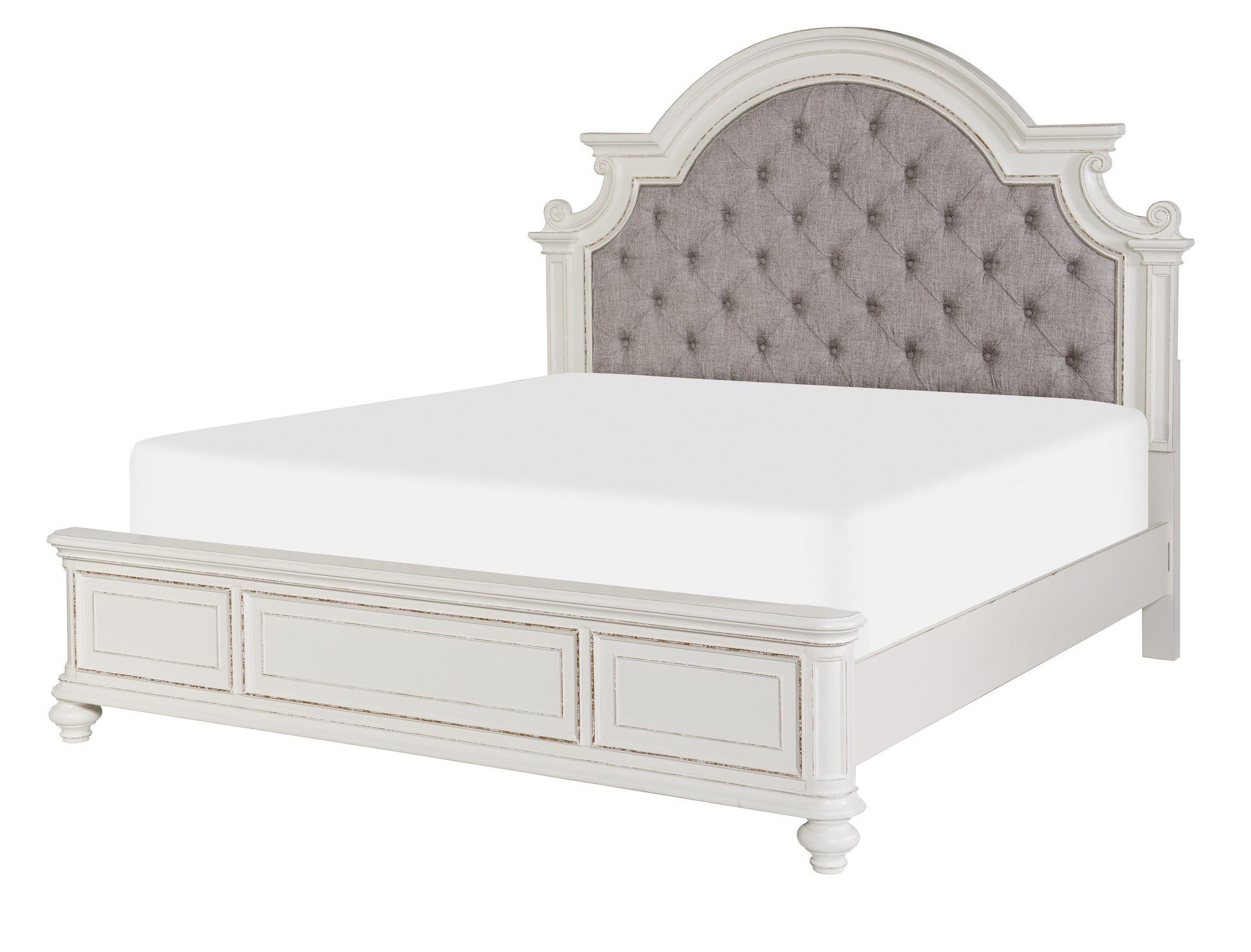 Antique White Finish 1Pc Eastern King Size Bed Button Tufted Upholstered Headboard Traditional Design Bedroom Furniture King Antique White Bedroom Traditional Wood