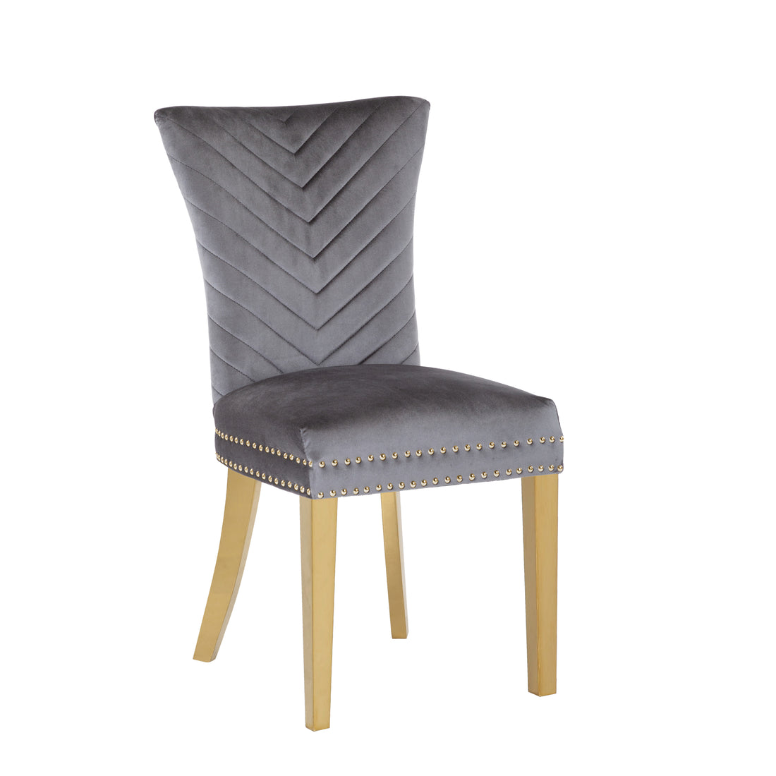 Eva 2 Piece Gold Legs Dining Chairs Finished With Velvet Fabric In Gray Gray Bedroom Contemporary,Modern Acacia Solid Wood Mdf Stainless Steel