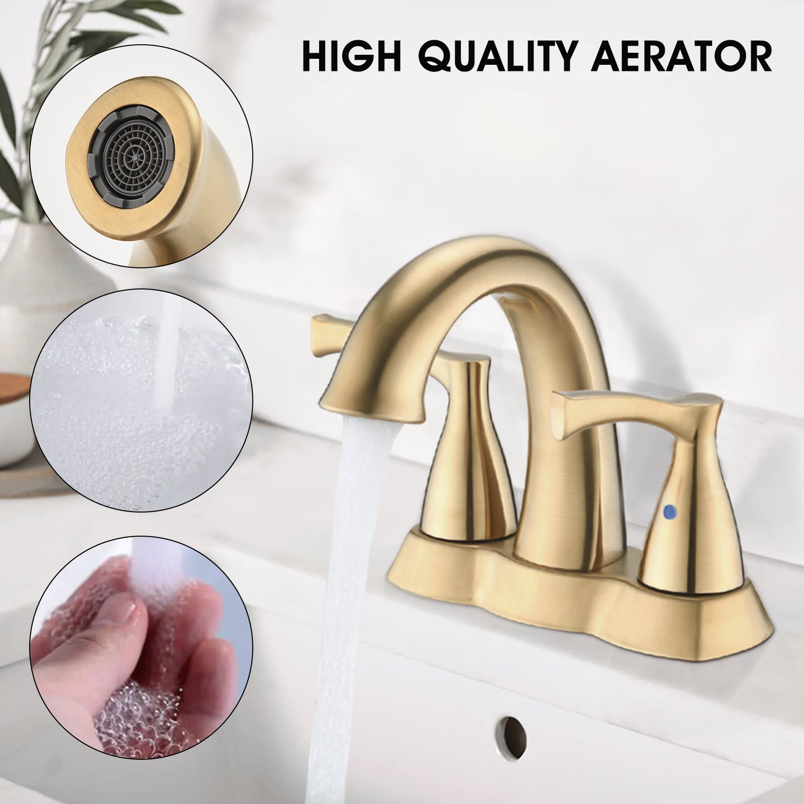 2 Handle 4 Inch Centerset Bathroom Sink Faucet With Pop Up Drain, Brushed Gold Brushed Gold Zinc